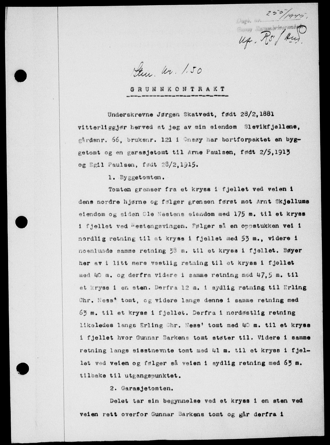 Onsøy sorenskriveri, SAO/A-10474/G/Ga/Gab/L0014: Pantebok nr. II A-14, 1944-1945, Dagboknr: 255/1945