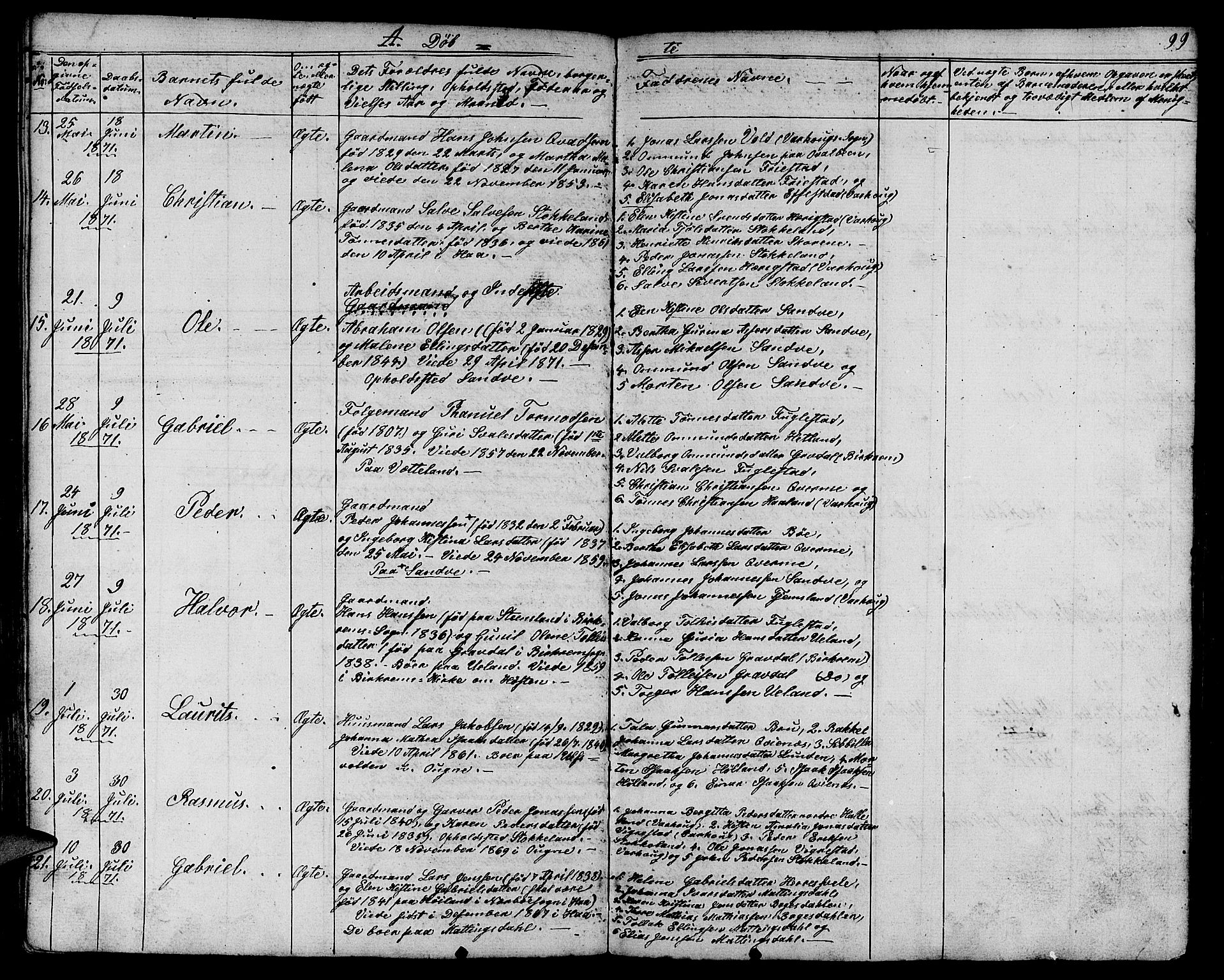 Eigersund sokneprestkontor, AV/SAST-A-101807/S09/L0003: Klokkerbok nr. B 3, 1846-1875, s. 99