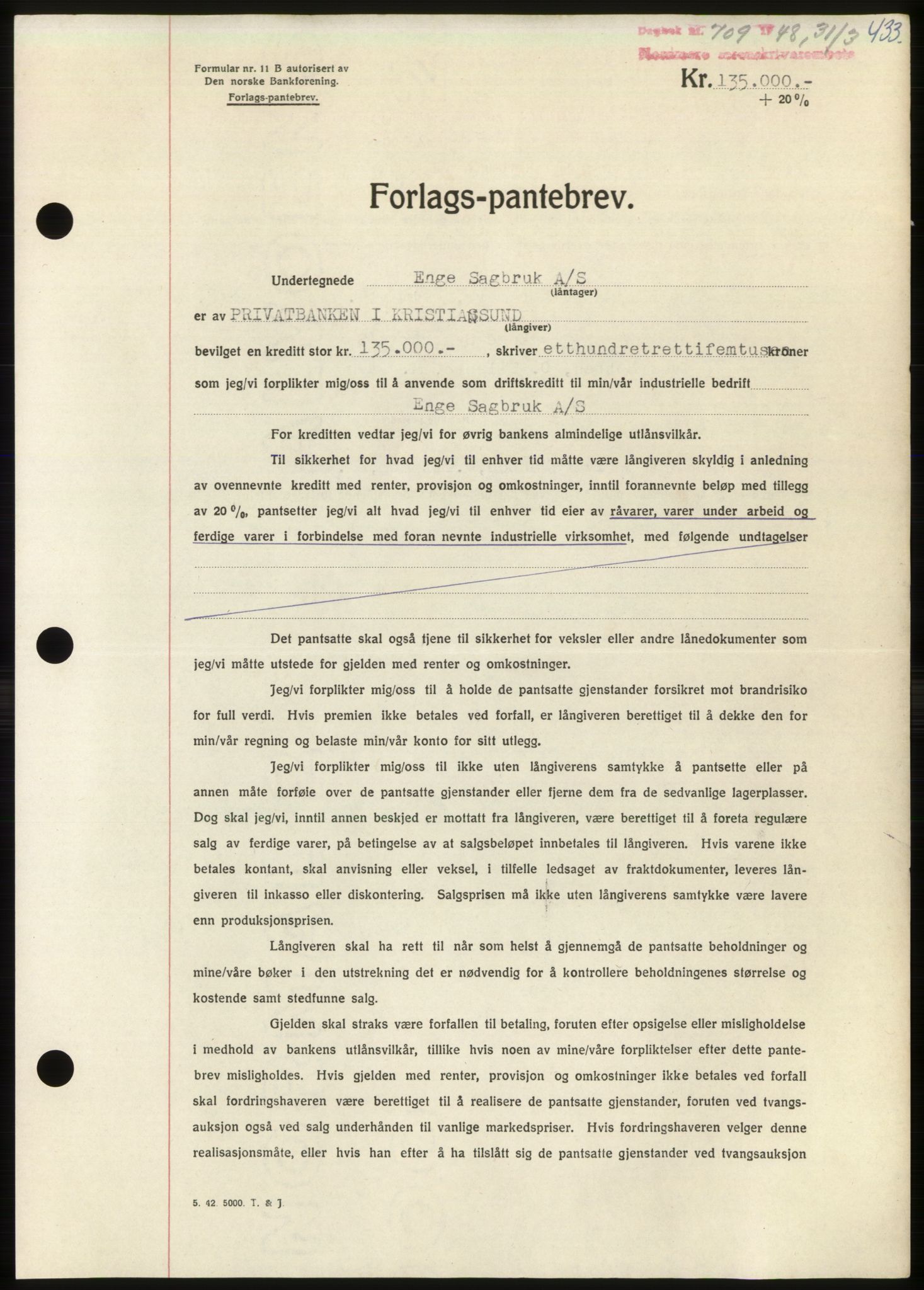 Nordmøre sorenskriveri, SAT/A-4132/1/2/2Ca: Pantebok nr. B98, 1948-1948, Dagboknr: 709/1948