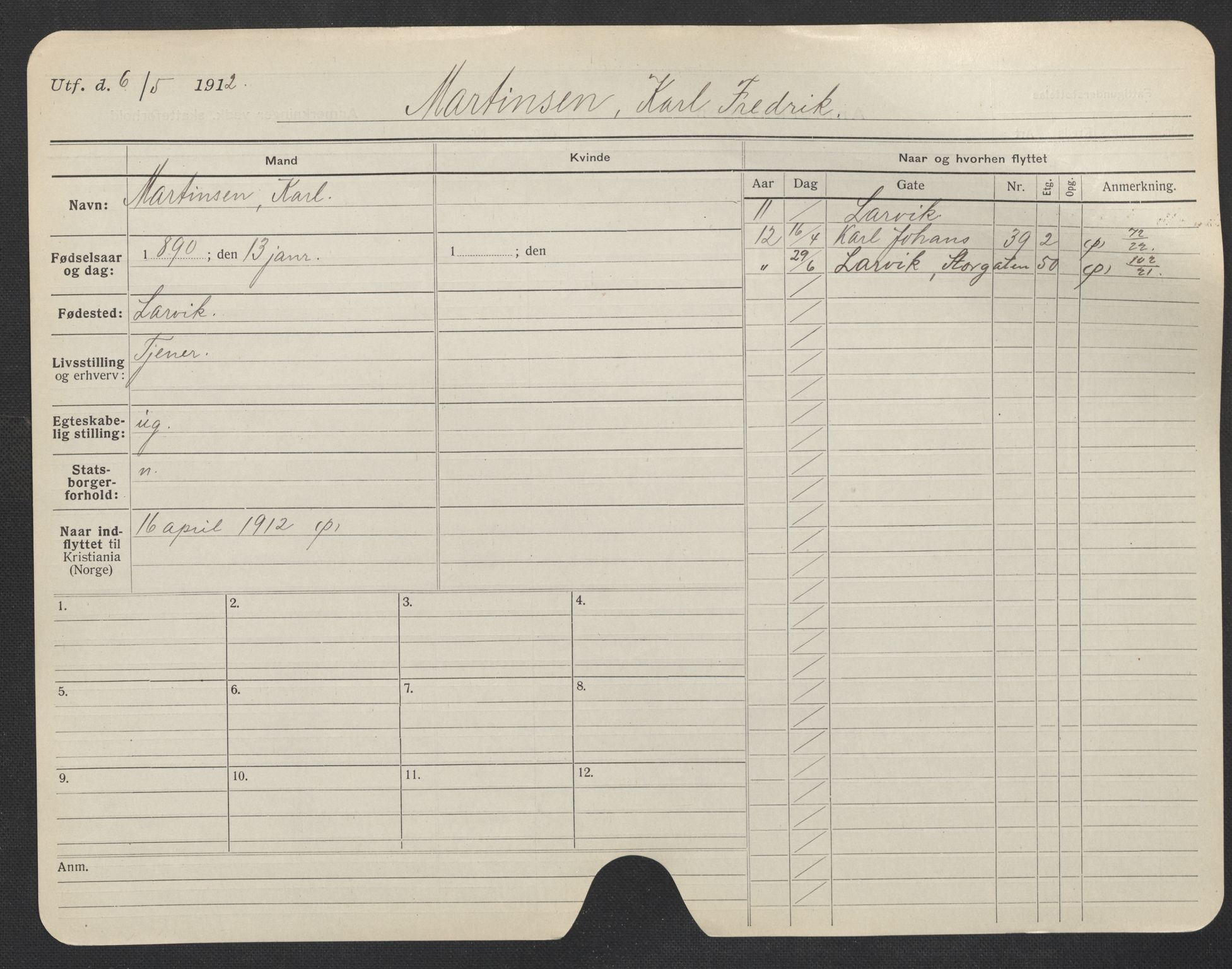 Oslo folkeregister, Registerkort, AV/SAO-A-11715/F/Fa/Fac/L0007: Menn, 1906-1914, s. 577a