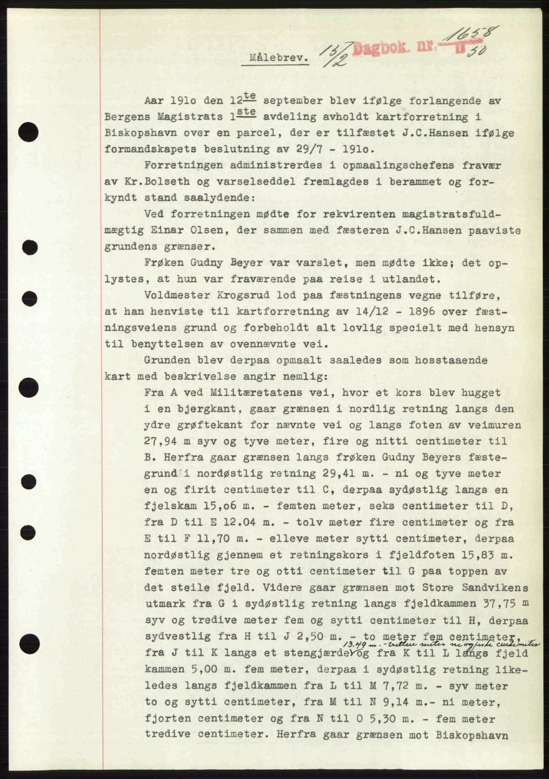 Byfogd og Byskriver i Bergen, AV/SAB-A-3401/03/03Bc/L0032: Pantebok nr. A26, 1950-1950, Dagboknr: 1658/1950