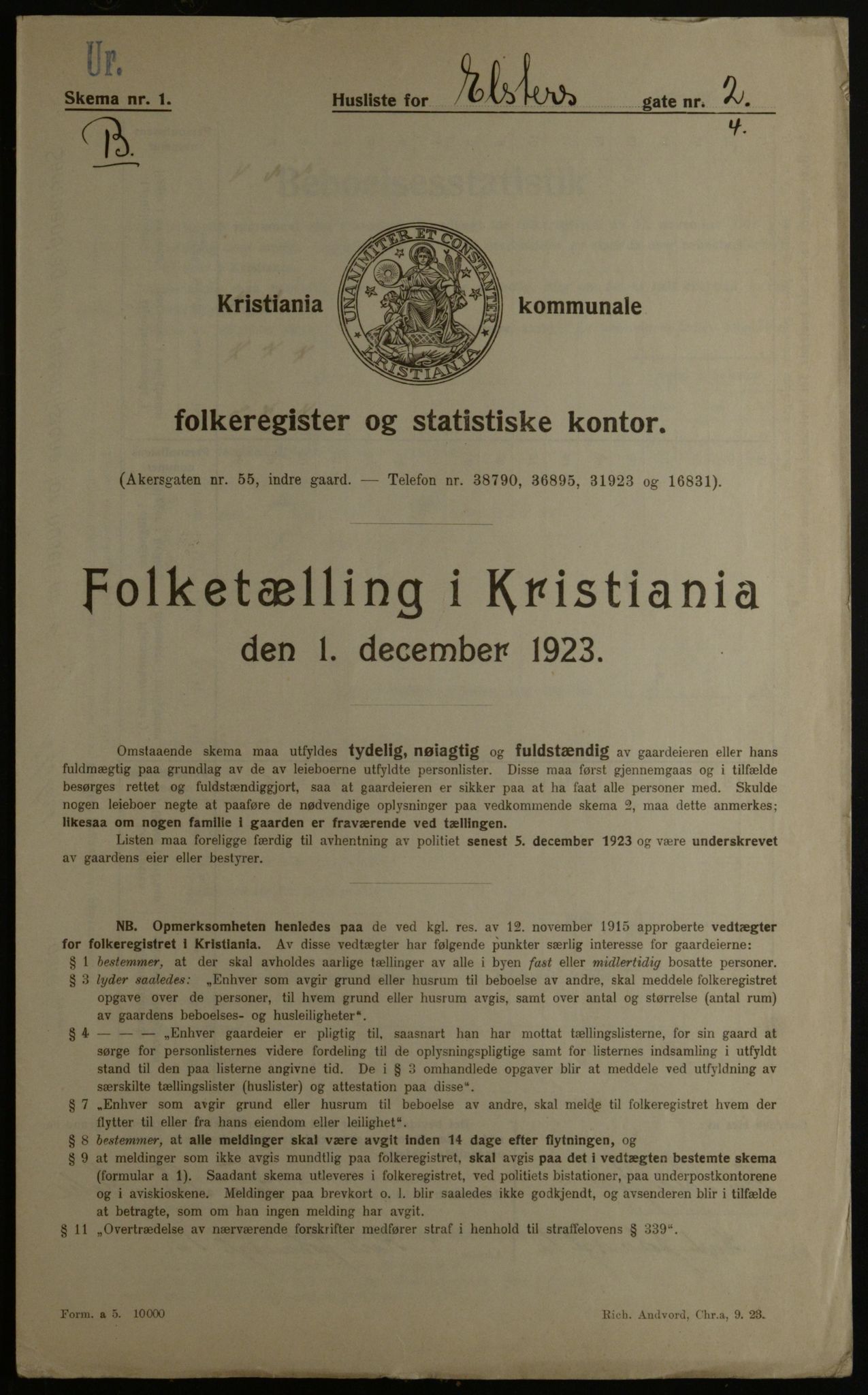 OBA, Kommunal folketelling 1.12.1923 for Kristiania, 1923, s. 23218