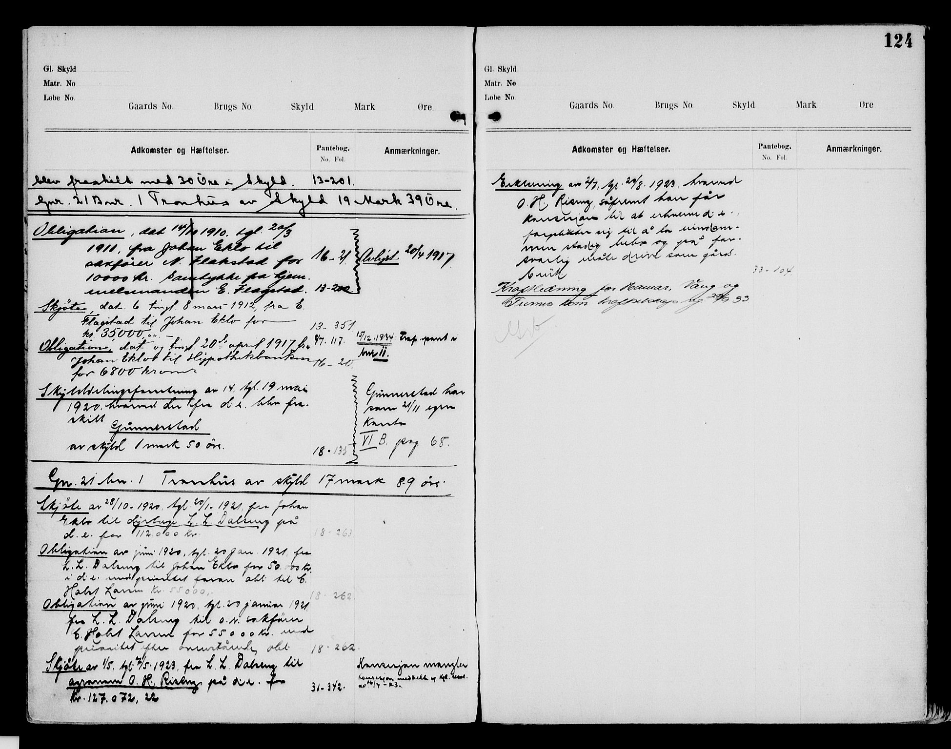 Nord-Hedmark sorenskriveri, SAH/TING-012/H/Ha/Had/Hade/L0002: Panteregister nr. 4.2, 1893-1940, s. 124