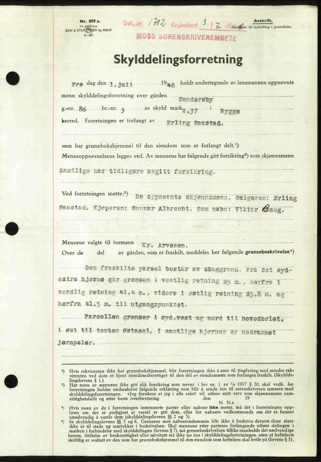 Moss sorenskriveri, SAO/A-10168: Pantebok nr. A20, 1948-1948, Dagboknr: 1782/1948