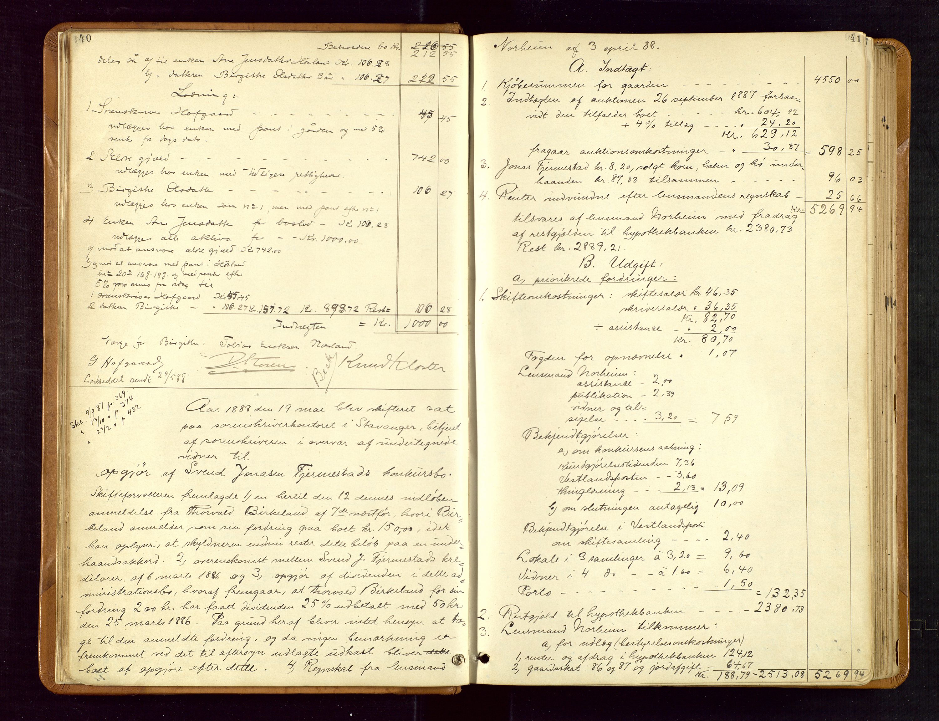 Jæren sorenskriveri, AV/SAST-A-100310/01/5/50/50BB/L0004: SKIFTEUTLODNINGSPROTOKOLL, 1887-1893, s. 40-41