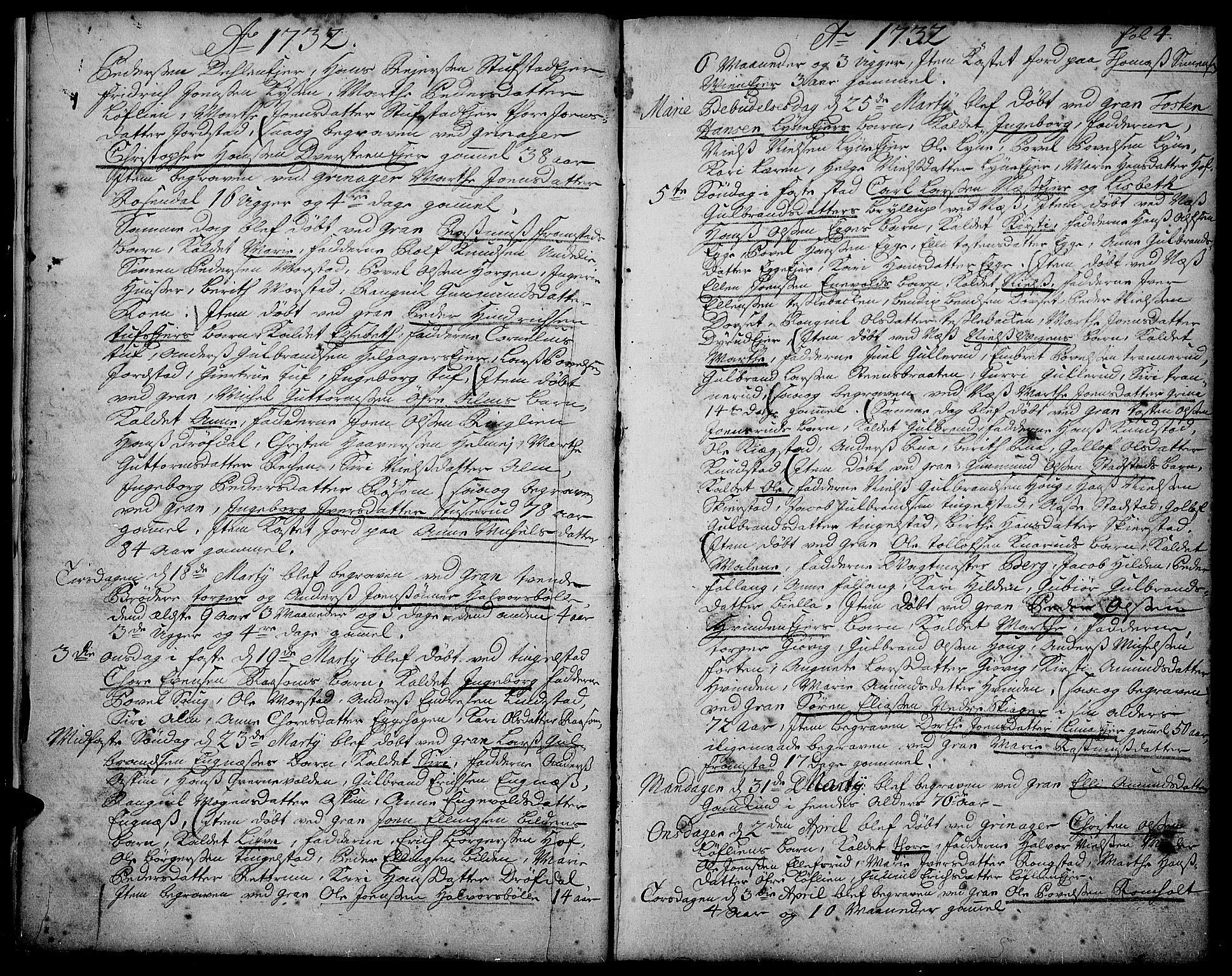 Gran prestekontor, AV/SAH-PREST-112/H/Ha/Haa/L0002: Ministerialbok nr. 2, 1732-1744, s. 4