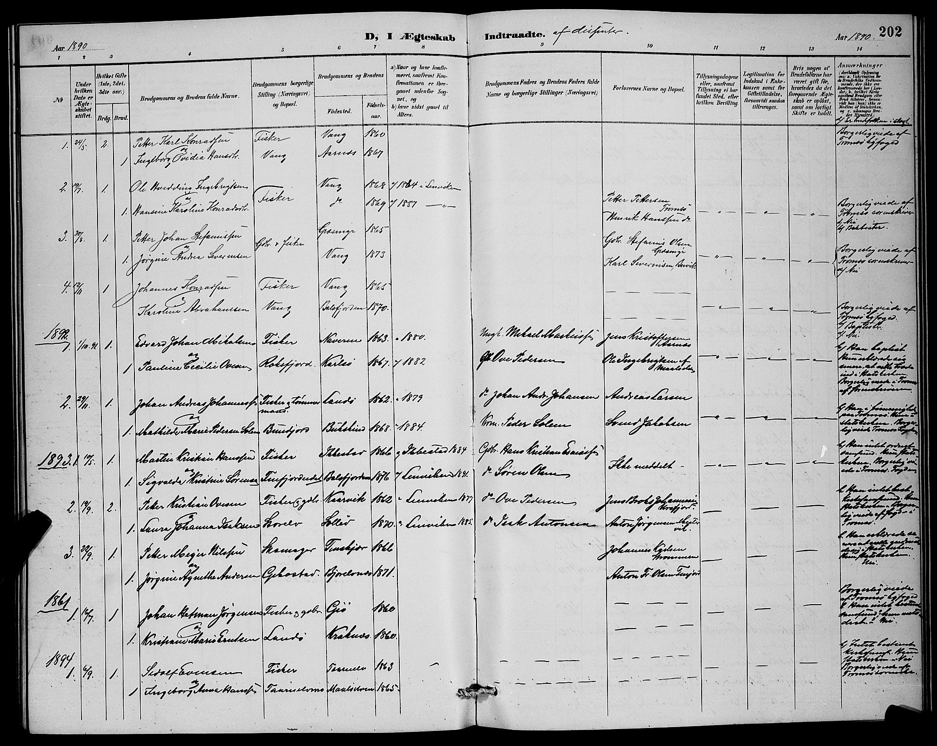 Lenvik sokneprestembete, AV/SATØ-S-1310/H/Ha/Hab/L0007klokker: Klokkerbok nr. 7, 1890-1898, s. 202