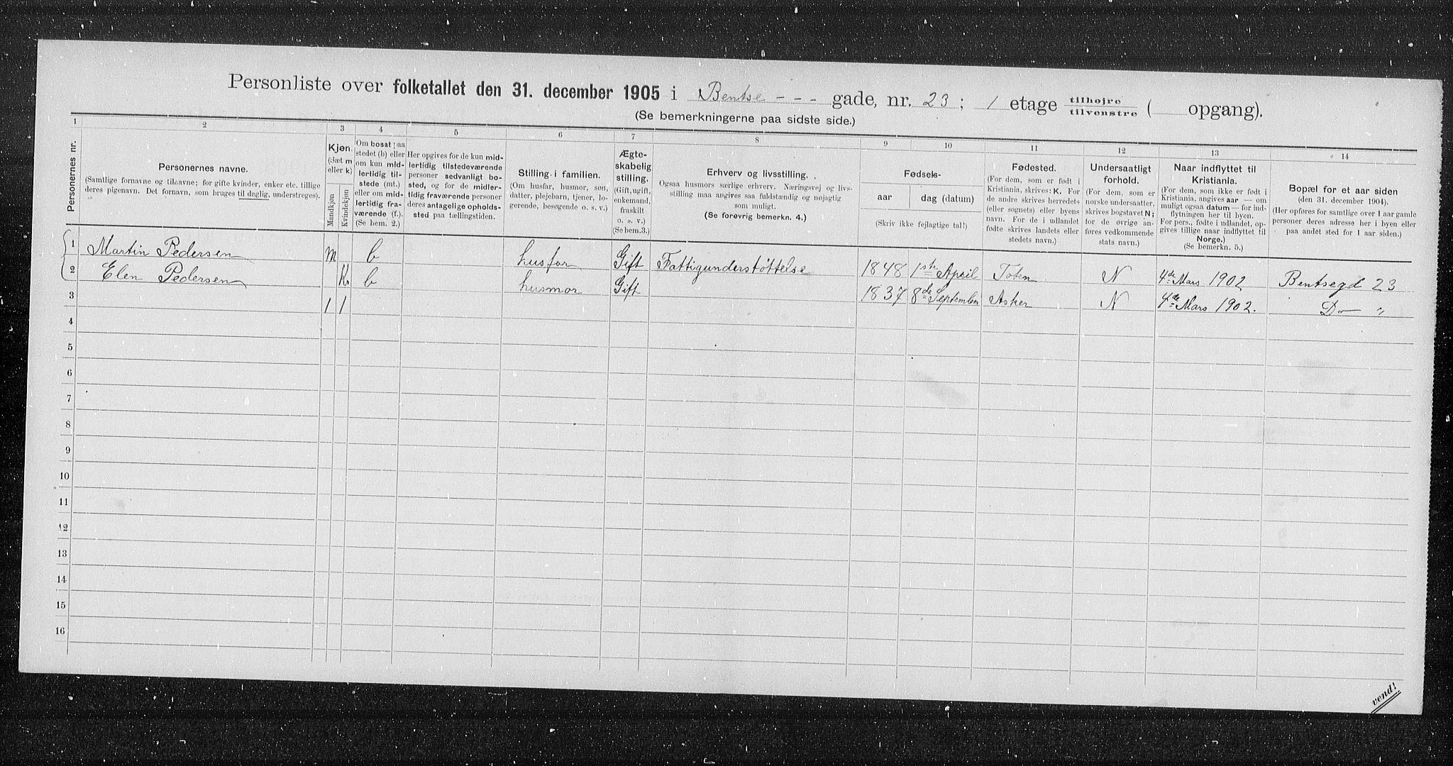 OBA, Kommunal folketelling 31.12.1905 for Kristiania kjøpstad, 1905, s. 1888