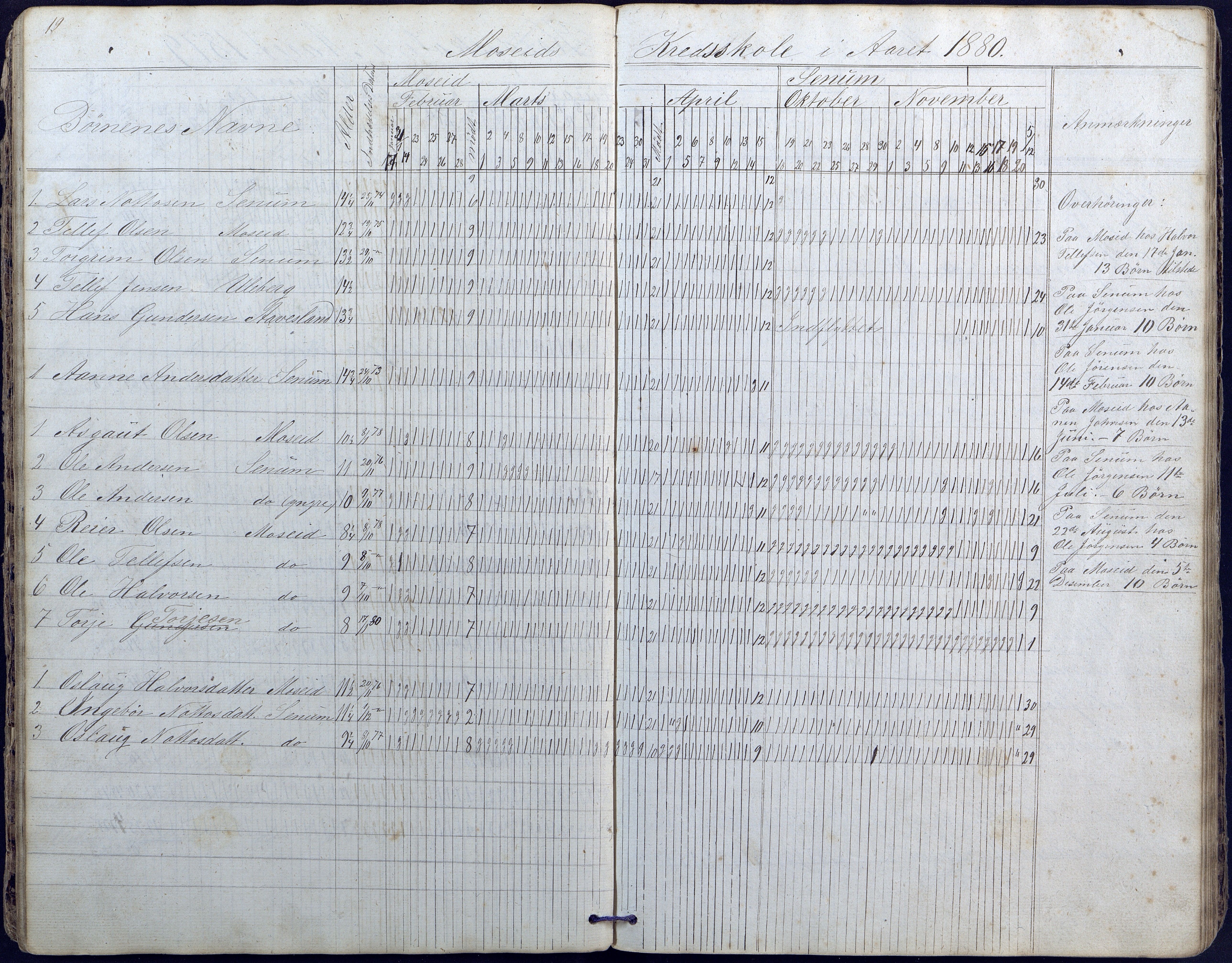 Hornnes kommune, Moi, Moseid, Kjetså skolekretser, AAKS/KA0936-550e/F1/L0003: Dagbok. Moseid, Moi, 1873-1886