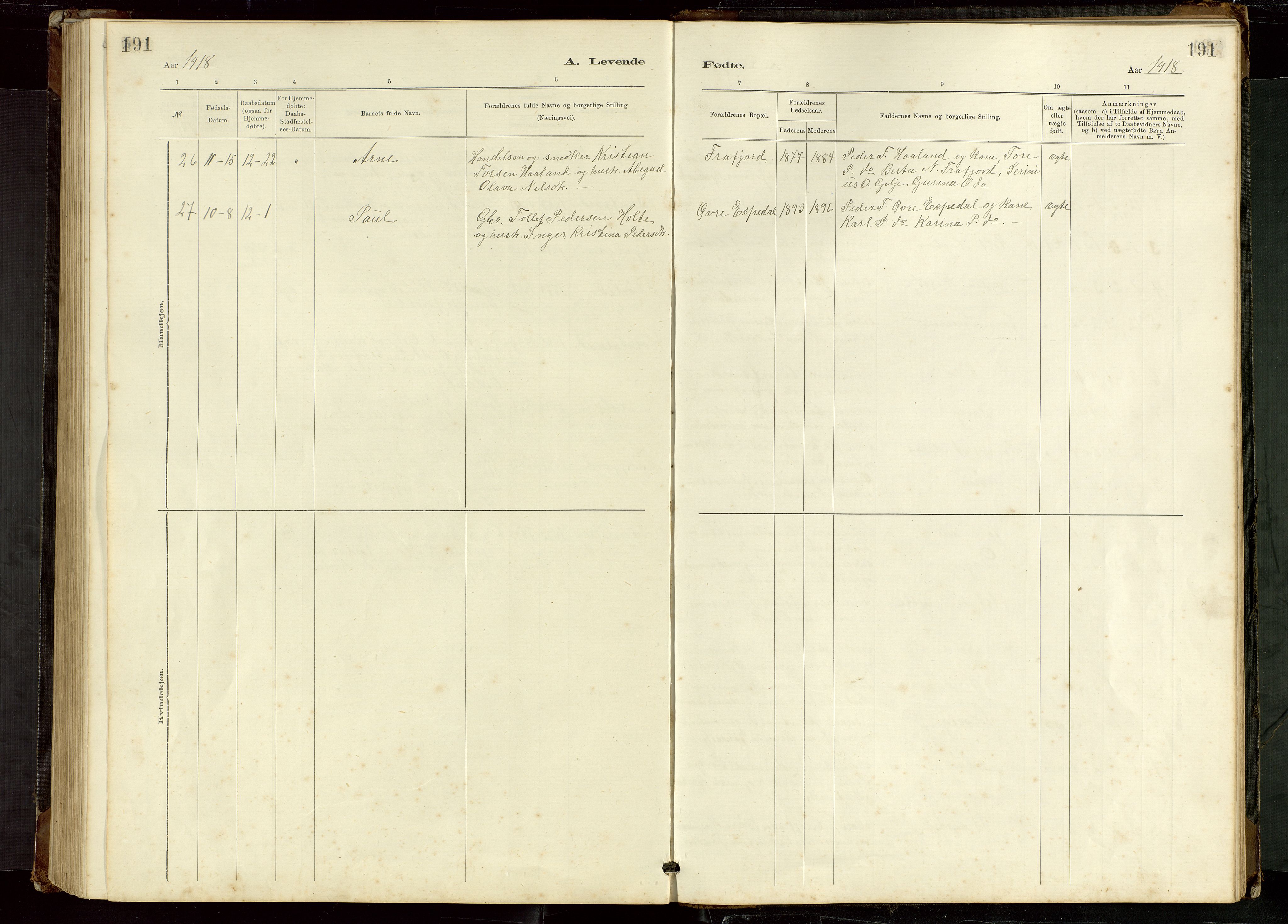 Høgsfjord sokneprestkontor, AV/SAST-A-101624/H/Ha/Hab/L0009: Klokkerbok nr. B 9, 1883-1920, s. 191