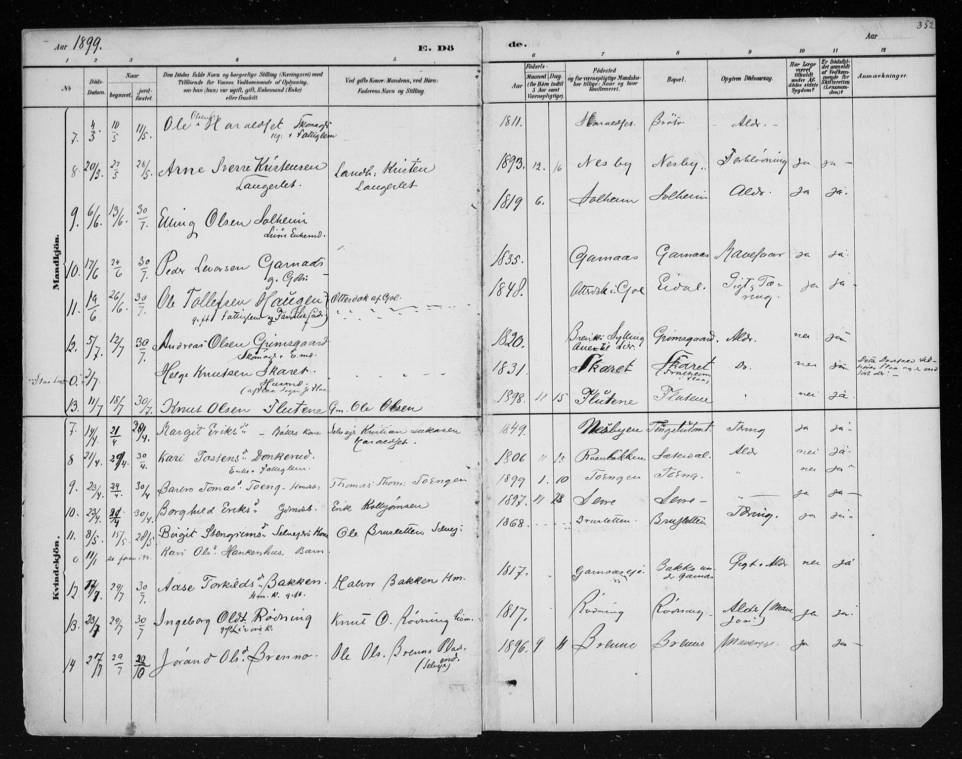 Nes kirkebøker, AV/SAKO-A-236/F/Fa/L0011: Ministerialbok nr. 11, 1881-1912, s. 352