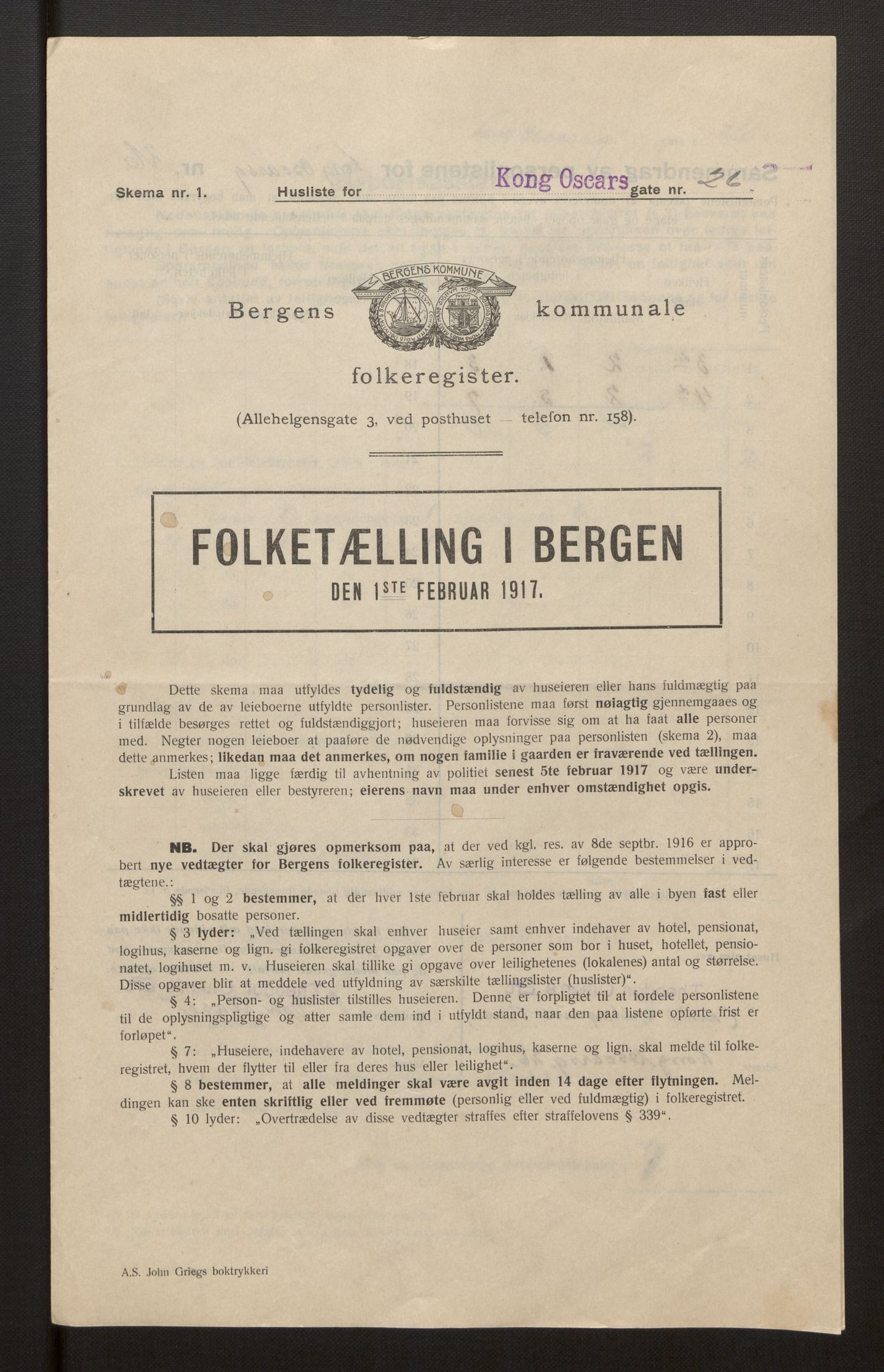 SAB, Kommunal folketelling 1917 for Bergen kjøpstad, 1917, s. 19160