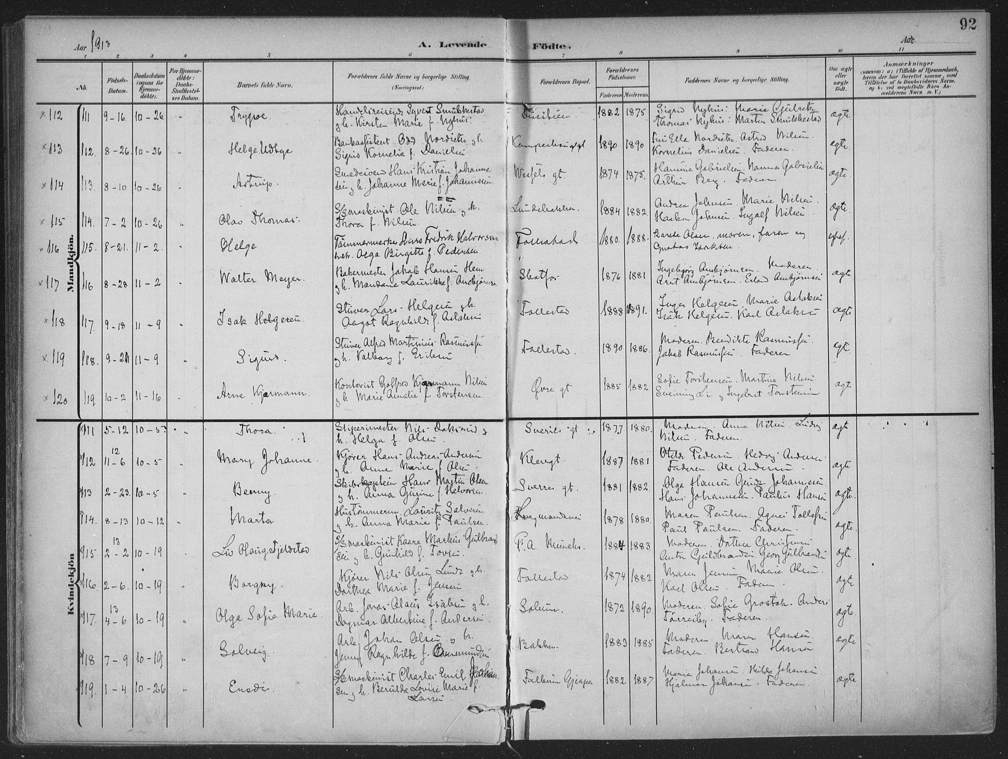 Skien kirkebøker, AV/SAKO-A-302/F/Fa/L0012: Ministerialbok nr. 12, 1908-1914, s. 92