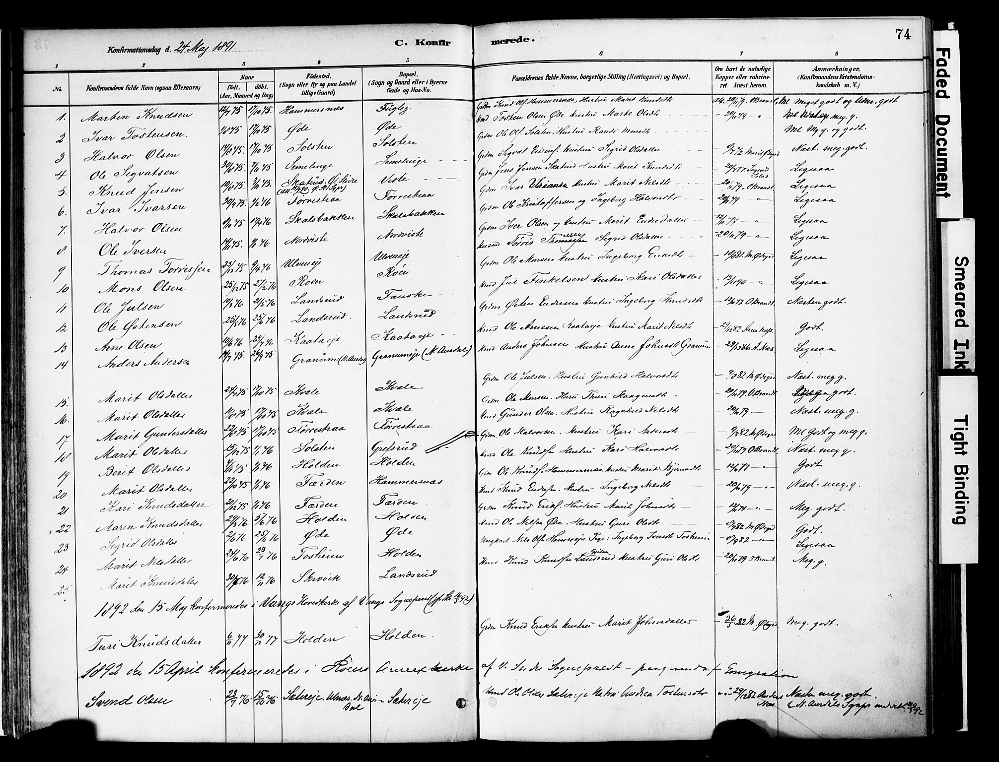 Vestre Slidre prestekontor, AV/SAH-PREST-136/H/Ha/Haa/L0006: Ministerialbok nr. 6, 1881-1912, s. 74
