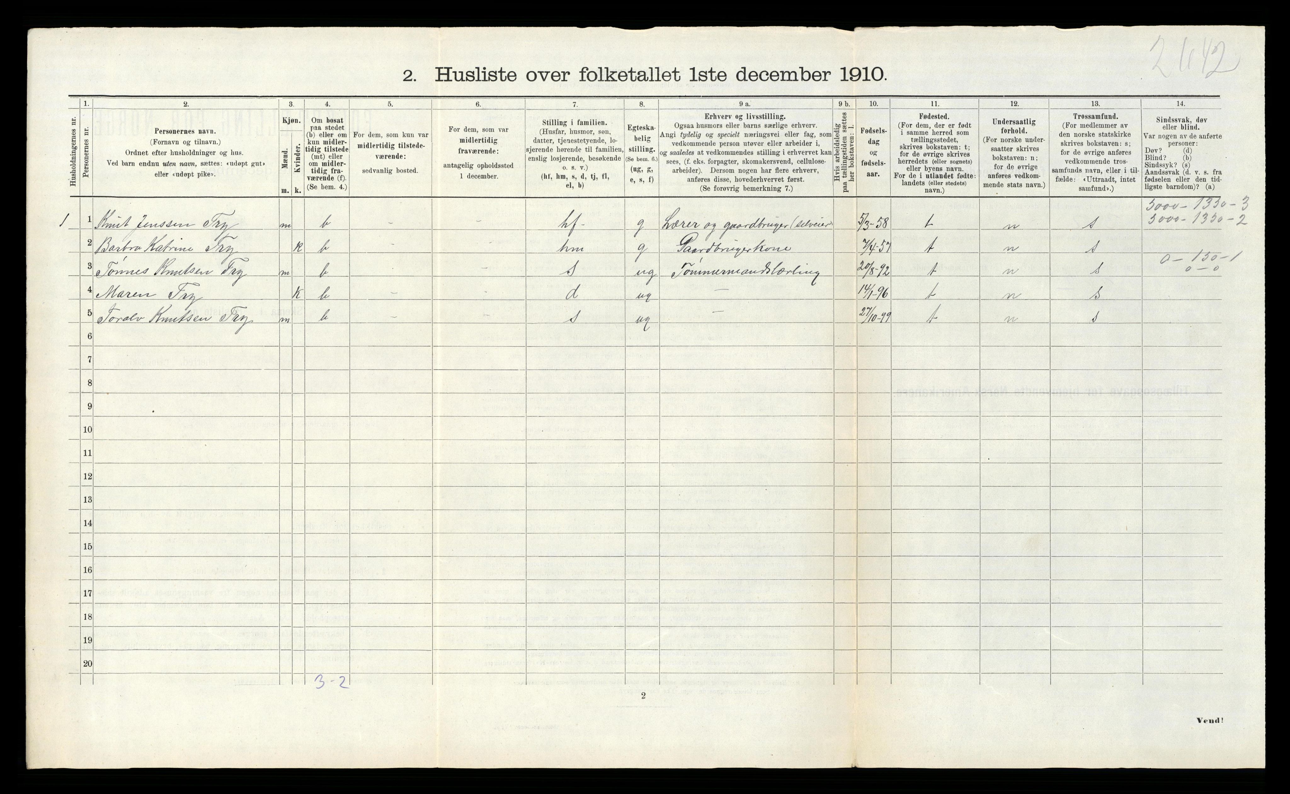 RA, Folketelling 1910 for 1018 Søgne herred, 1910, s. 1173