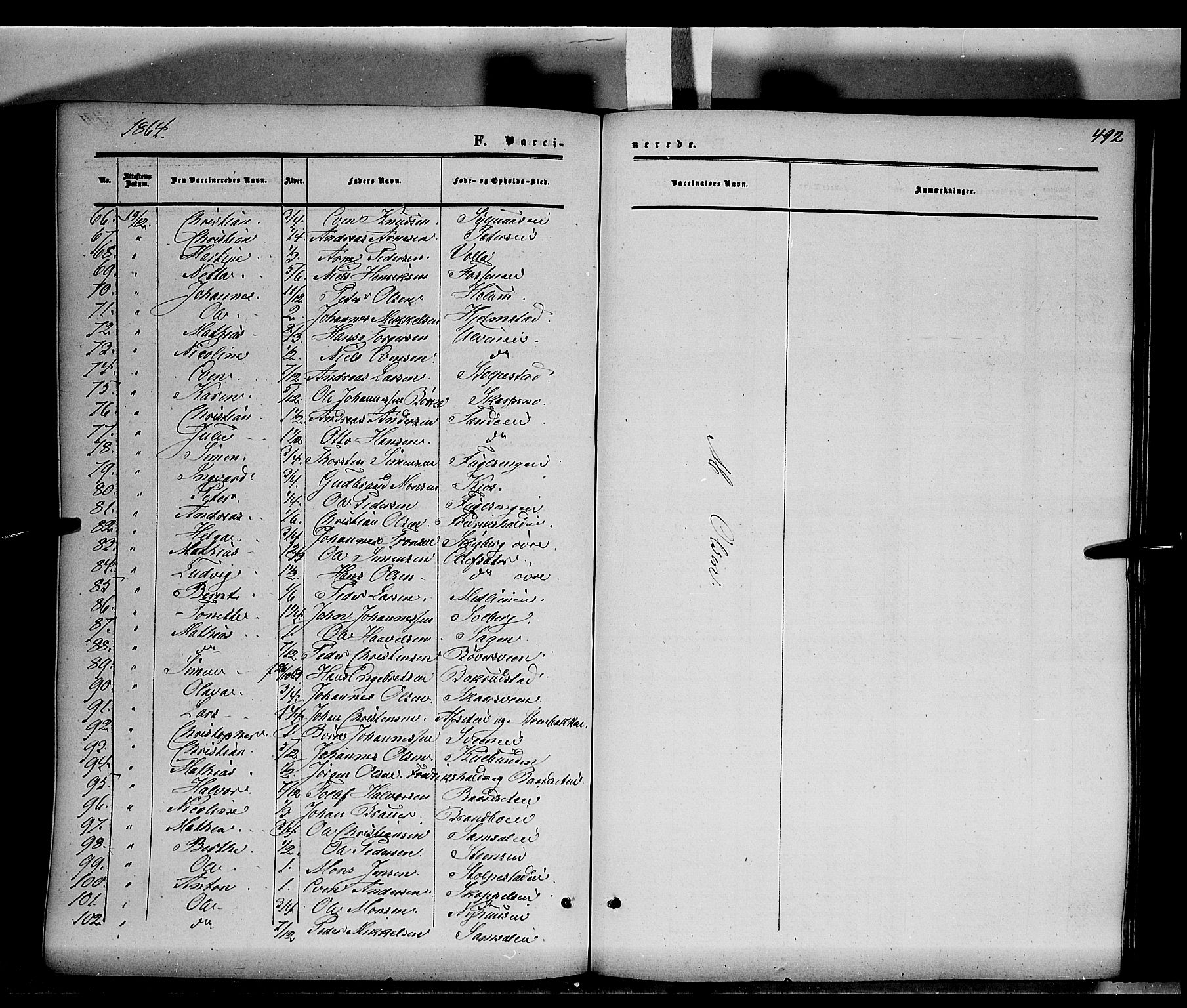 Ringsaker prestekontor, AV/SAH-PREST-014/K/Ka/L0010: Ministerialbok nr. 10, 1861-1869, s. 492