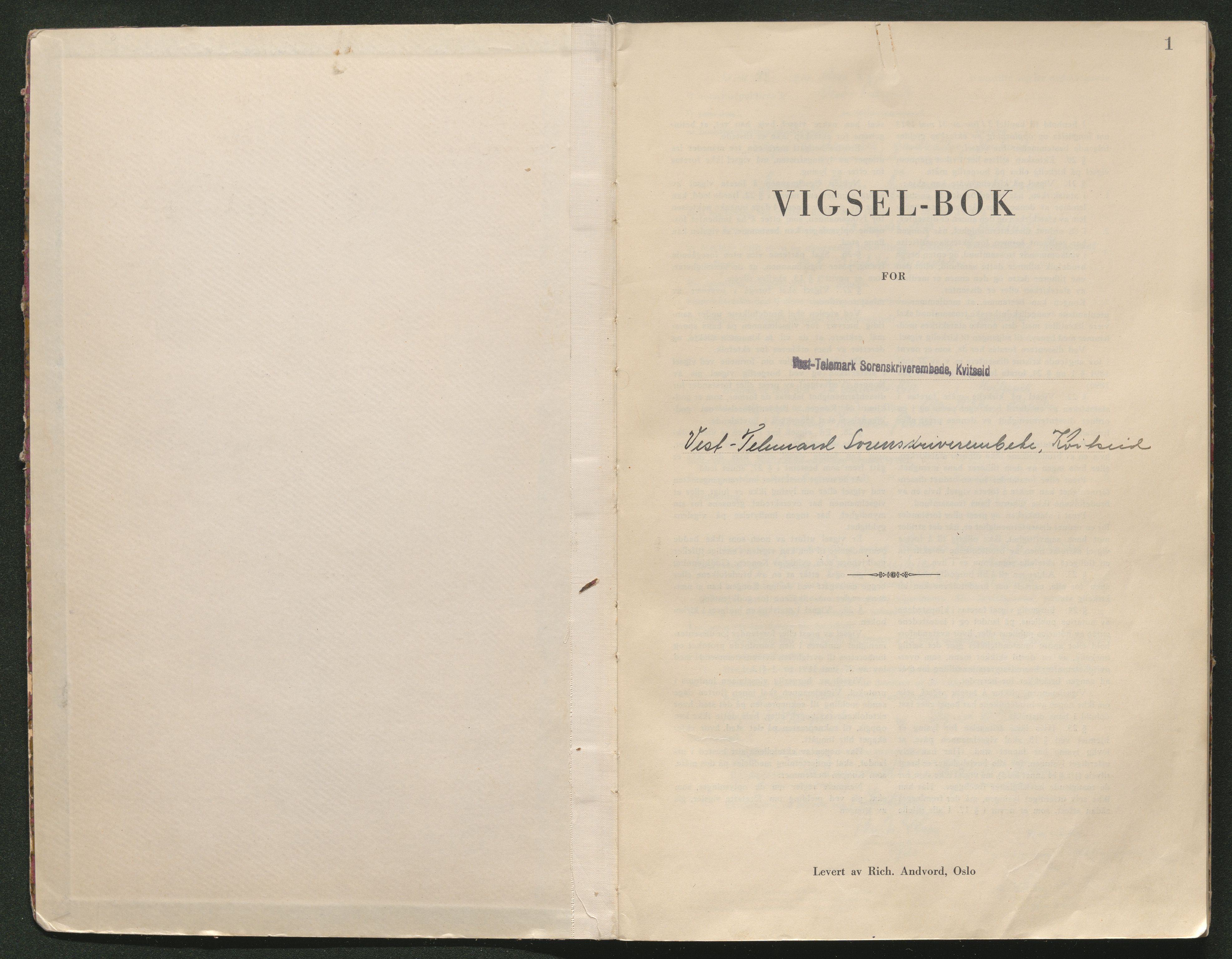 Vest-Telemark sorenskriveri, AV/SAKO-A-134/L/Lc/L0002: Vigselsbok, 1944-1969, s. 1