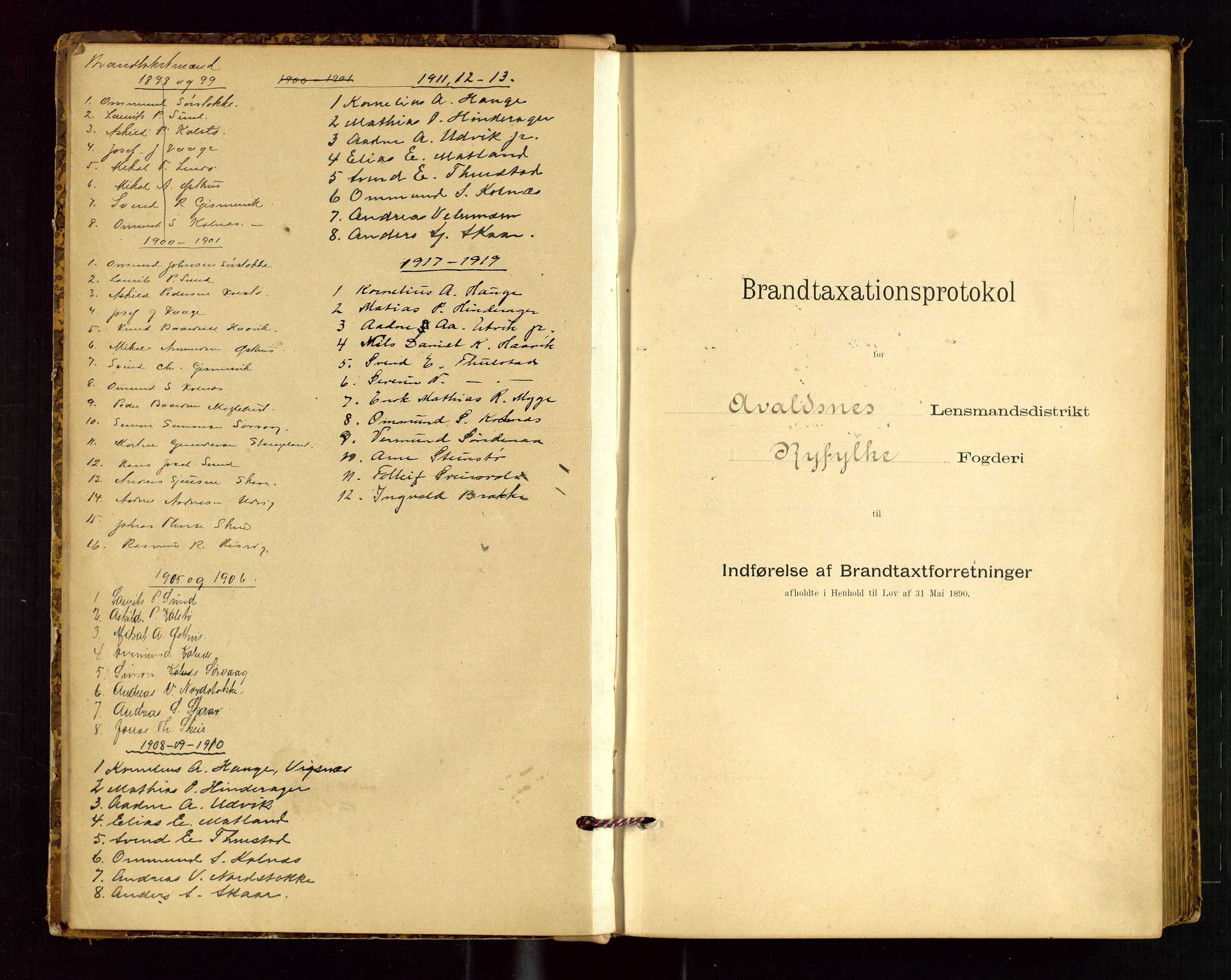 Avaldsnes lensmannskontor, AV/SAST-A-100286/Gob/L0001: "Brandtaxationsprotokol for Avaldsnes Lensmandsdistrikt Ryfylke Fogderi", 1894-1925