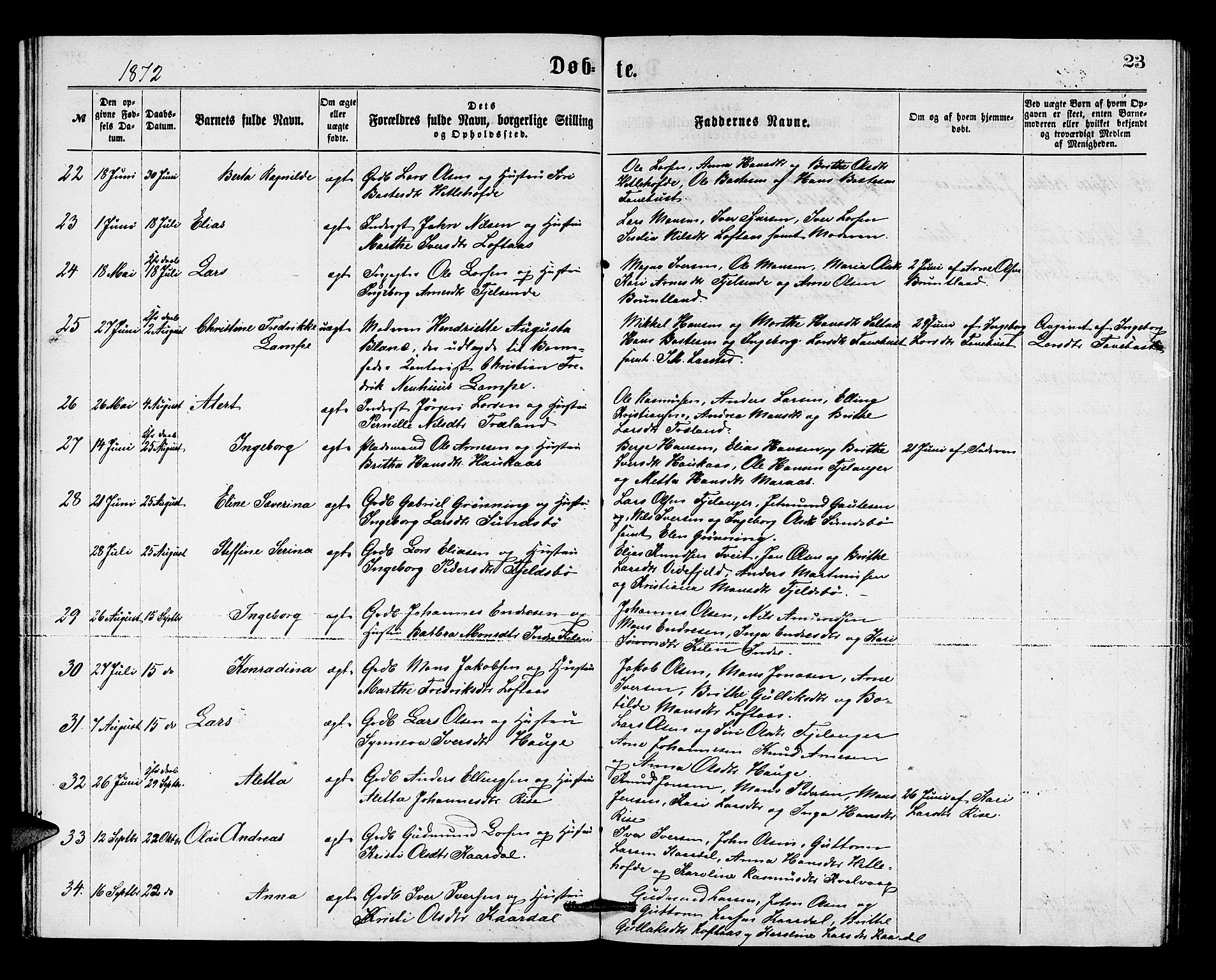 Lindås Sokneprestembete, AV/SAB-A-76701/H/Hab/Habb/L0002: Klokkerbok nr. B 2, 1867-1885, s. 23