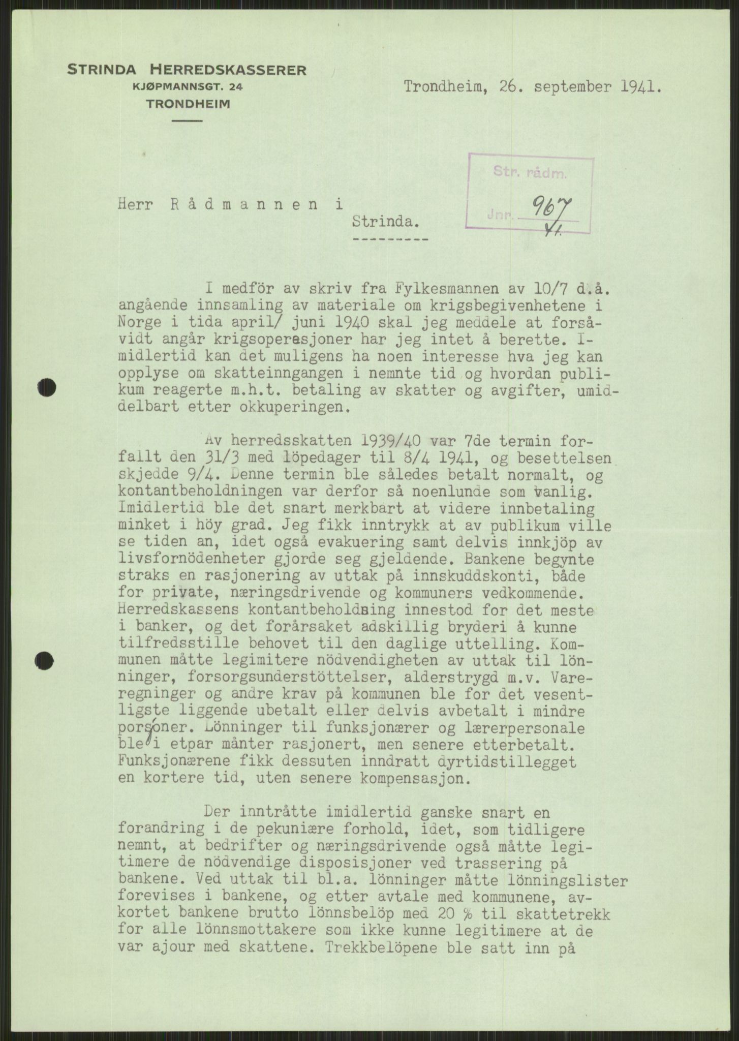 Forsvaret, Forsvarets krigshistoriske avdeling, AV/RA-RAFA-2017/Y/Ya/L0016: II-C-11-31 - Fylkesmenn.  Rapporter om krigsbegivenhetene 1940., 1940, s. 197