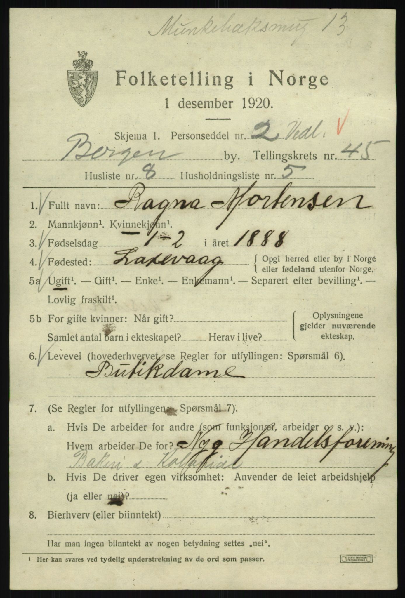 SAB, Folketelling 1920 for 1301 Bergen kjøpstad, 1920, s. 113938
