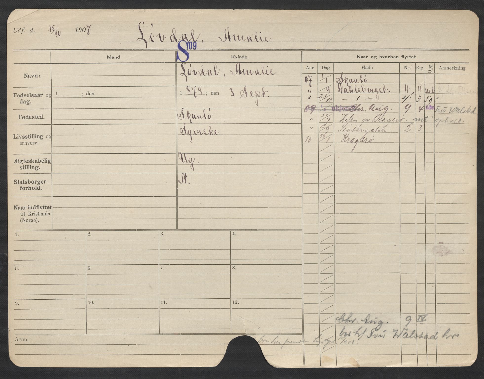 Oslo folkeregister, Registerkort, SAO/A-11715/F/Fa/Fac/L0020: Kvinner, 1906-1914, s. 451a