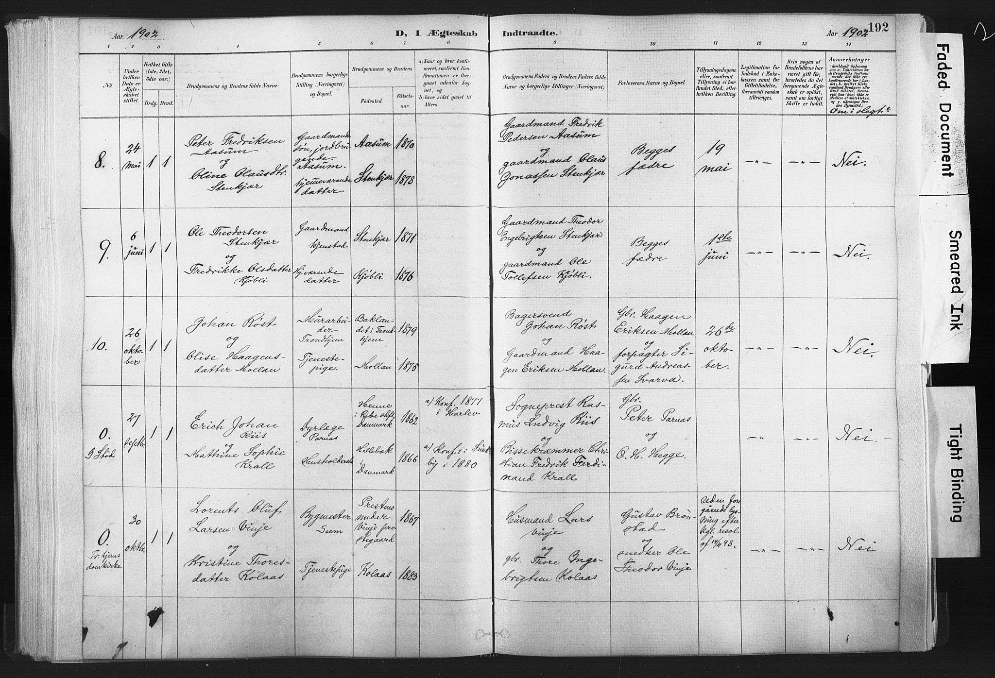 Ministerialprotokoller, klokkerbøker og fødselsregistre - Nord-Trøndelag, AV/SAT-A-1458/749/L0474: Ministerialbok nr. 749A08, 1887-1903, s. 192