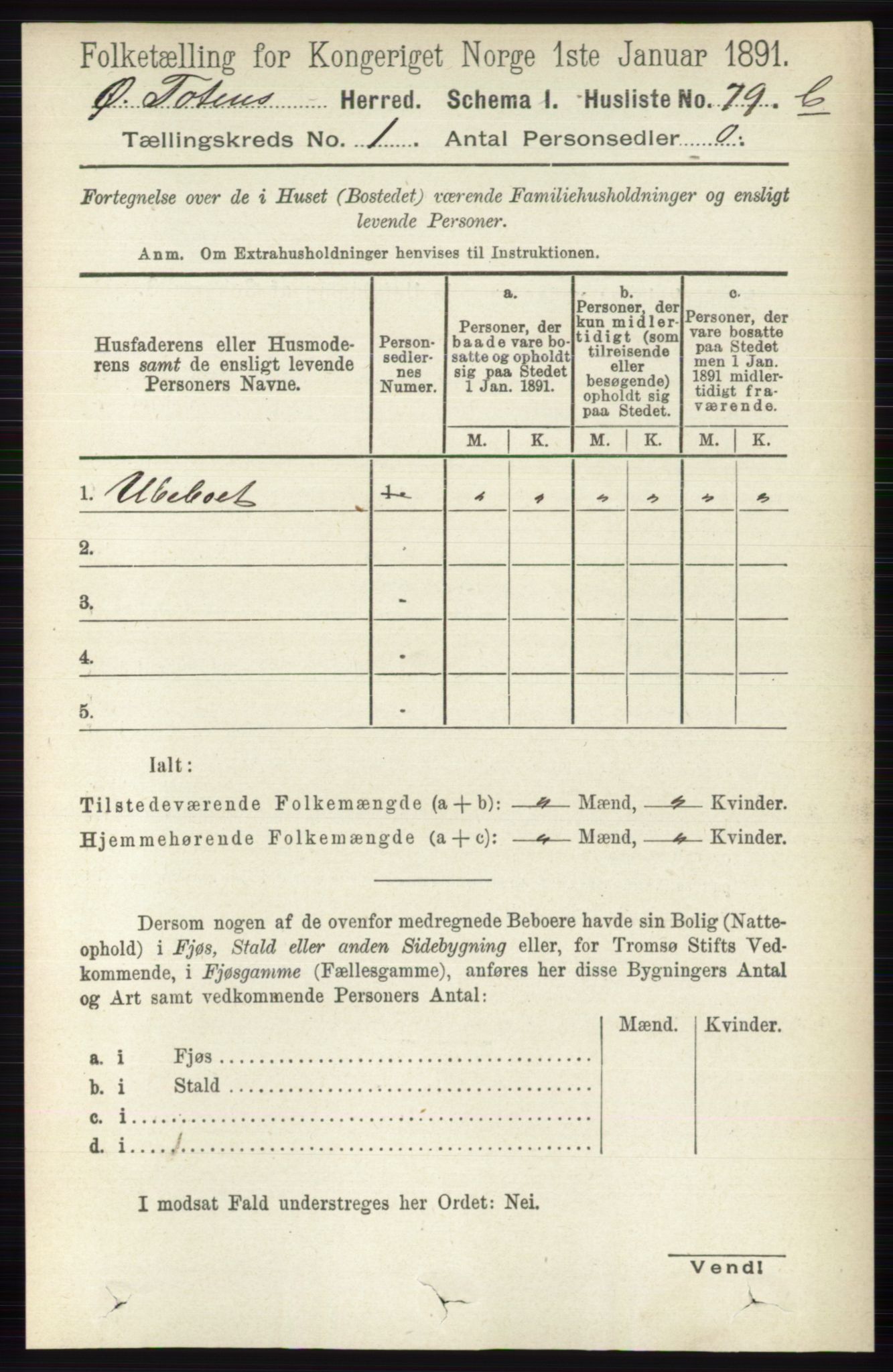 RA, Folketelling 1891 for 0528 Østre Toten herred, 1891, s. 132