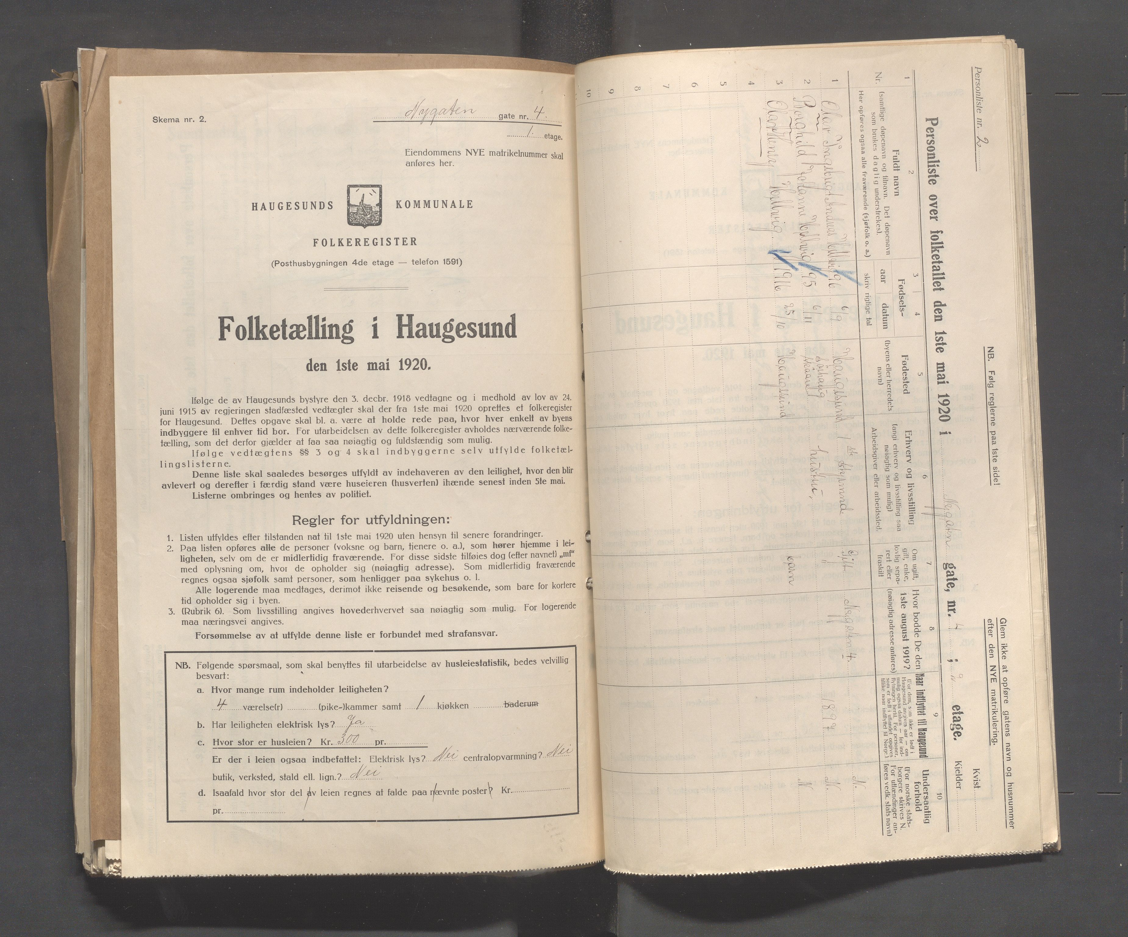 IKAR, Kommunal folketelling 1.5.1920 for Haugesund, 1920, s. 3007