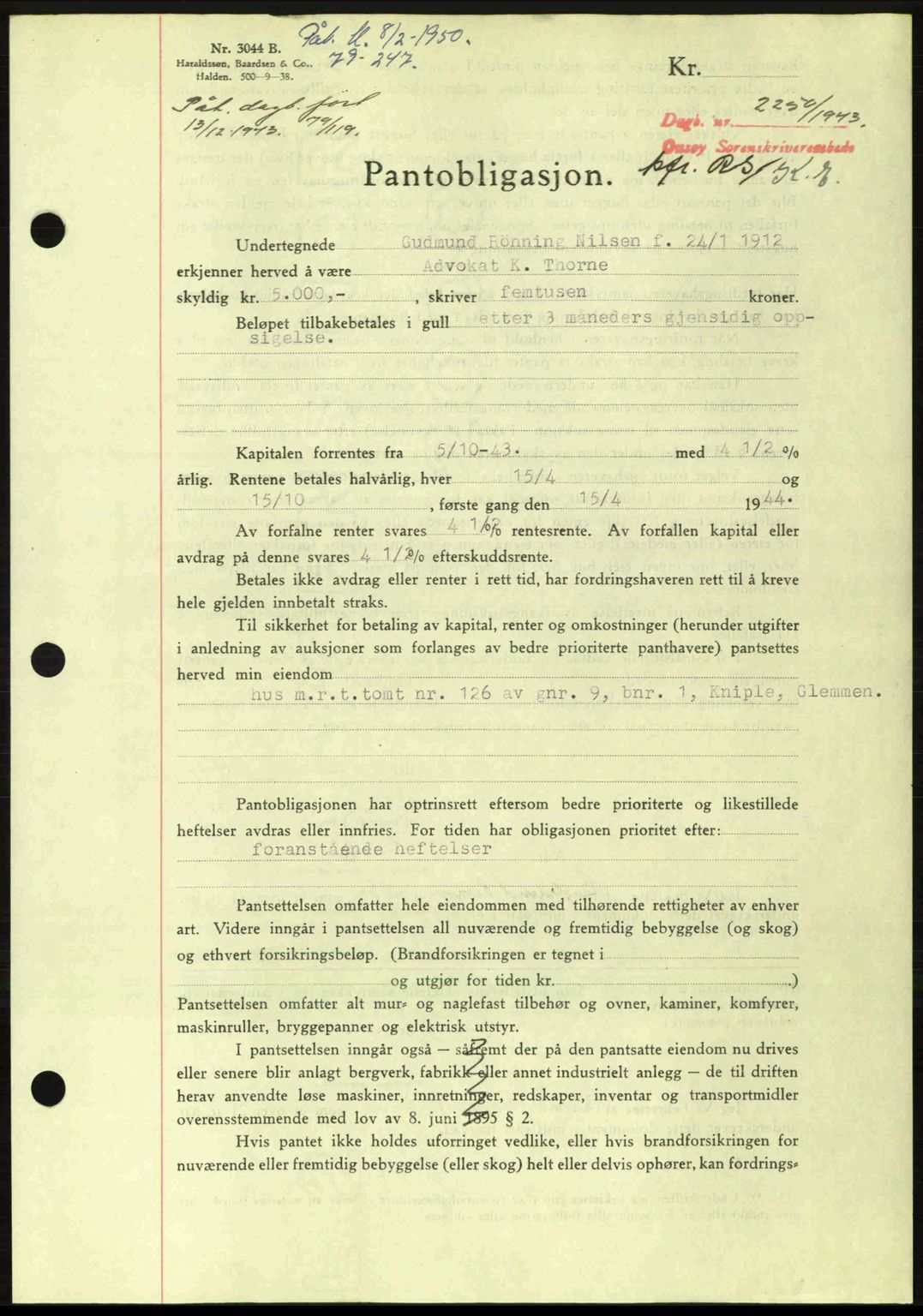 Onsøy sorenskriveri, SAO/A-10474/G/Ga/Gac/L0003: Pantebok nr. B3, 1940-1944, Dagboknr: 2256/1943