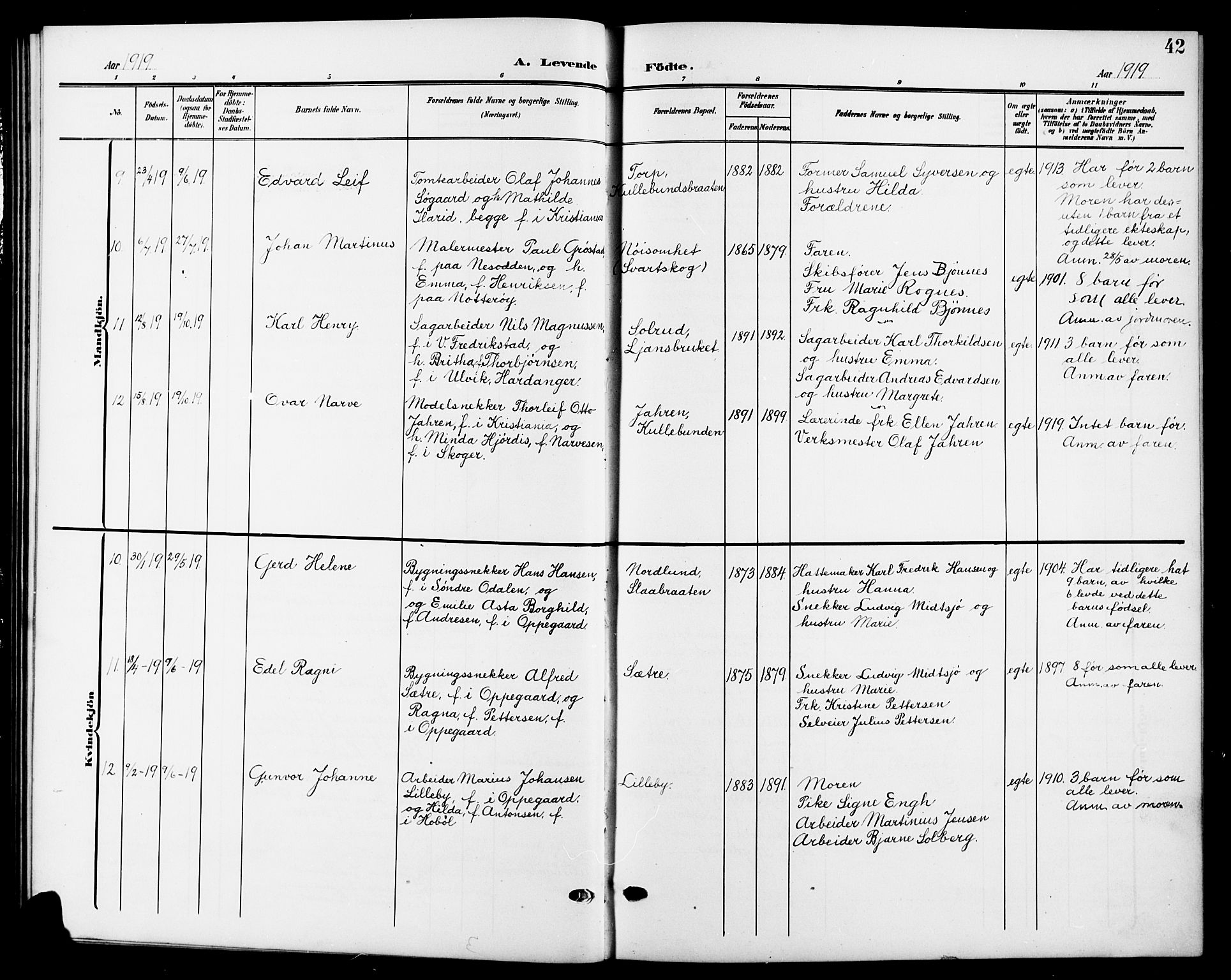 Nesodden prestekontor Kirkebøker, AV/SAO-A-10013/G/Gb/L0001: Klokkerbok nr. II 1, 1905-1924, s. 42