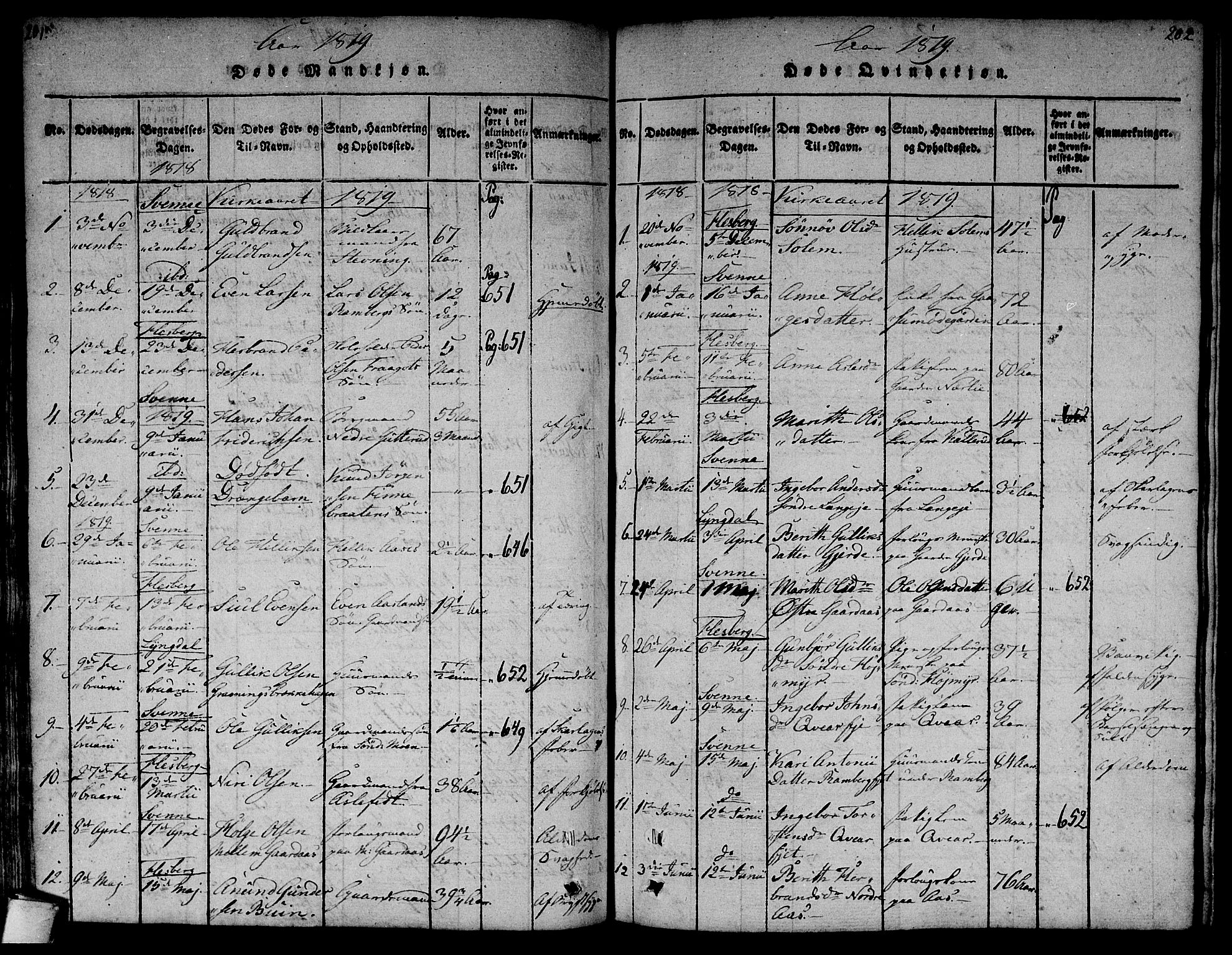 Flesberg kirkebøker, AV/SAKO-A-18/F/Fa/L0005: Ministerialbok nr. I 5, 1816-1834, s. 201-202