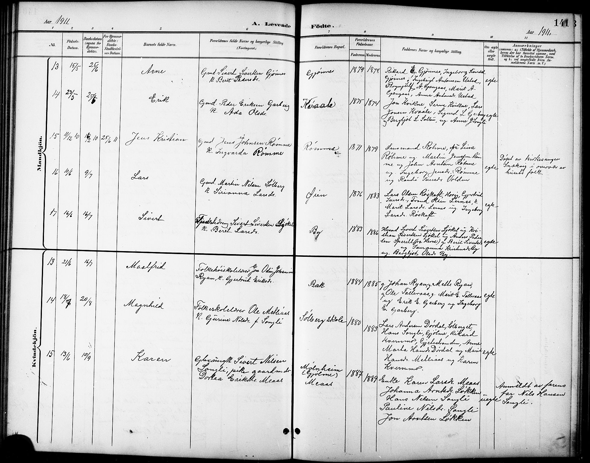 Ministerialprotokoller, klokkerbøker og fødselsregistre - Sør-Trøndelag, AV/SAT-A-1456/668/L0819: Klokkerbok nr. 668C08, 1899-1912, s. 141