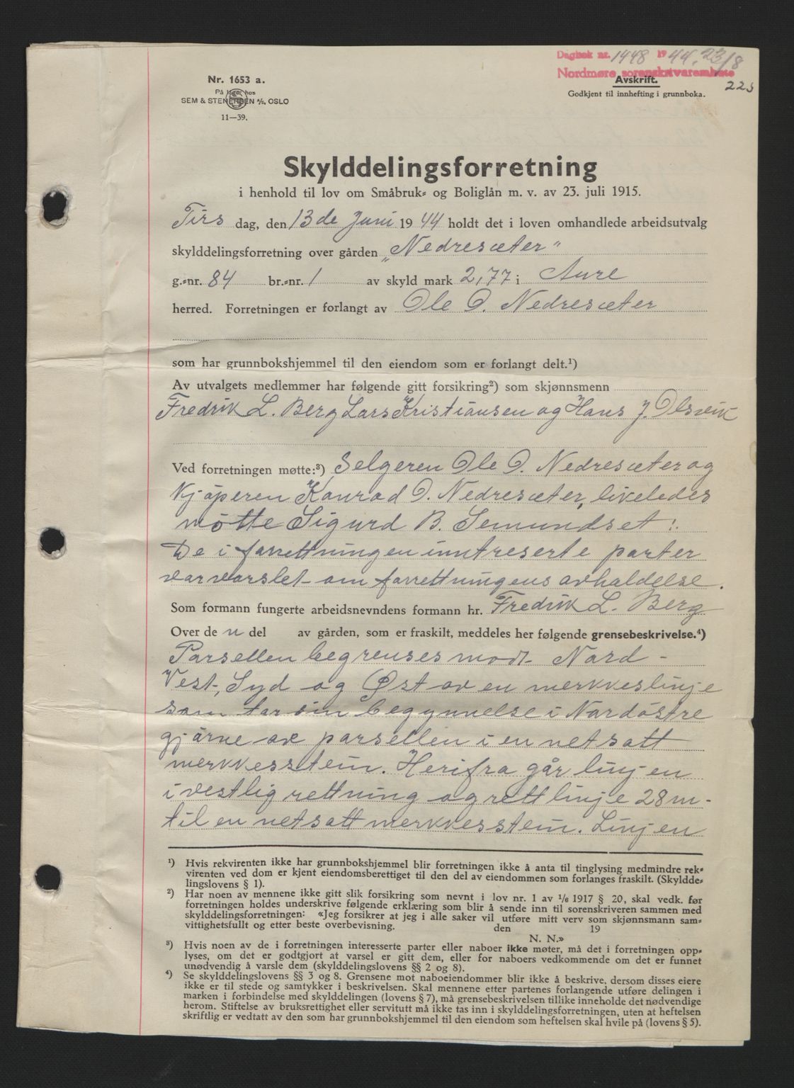 Nordmøre sorenskriveri, SAT/A-4132/1/2/2Ca: Pantebok nr. A98, 1944-1944, Dagboknr: 1448/1944