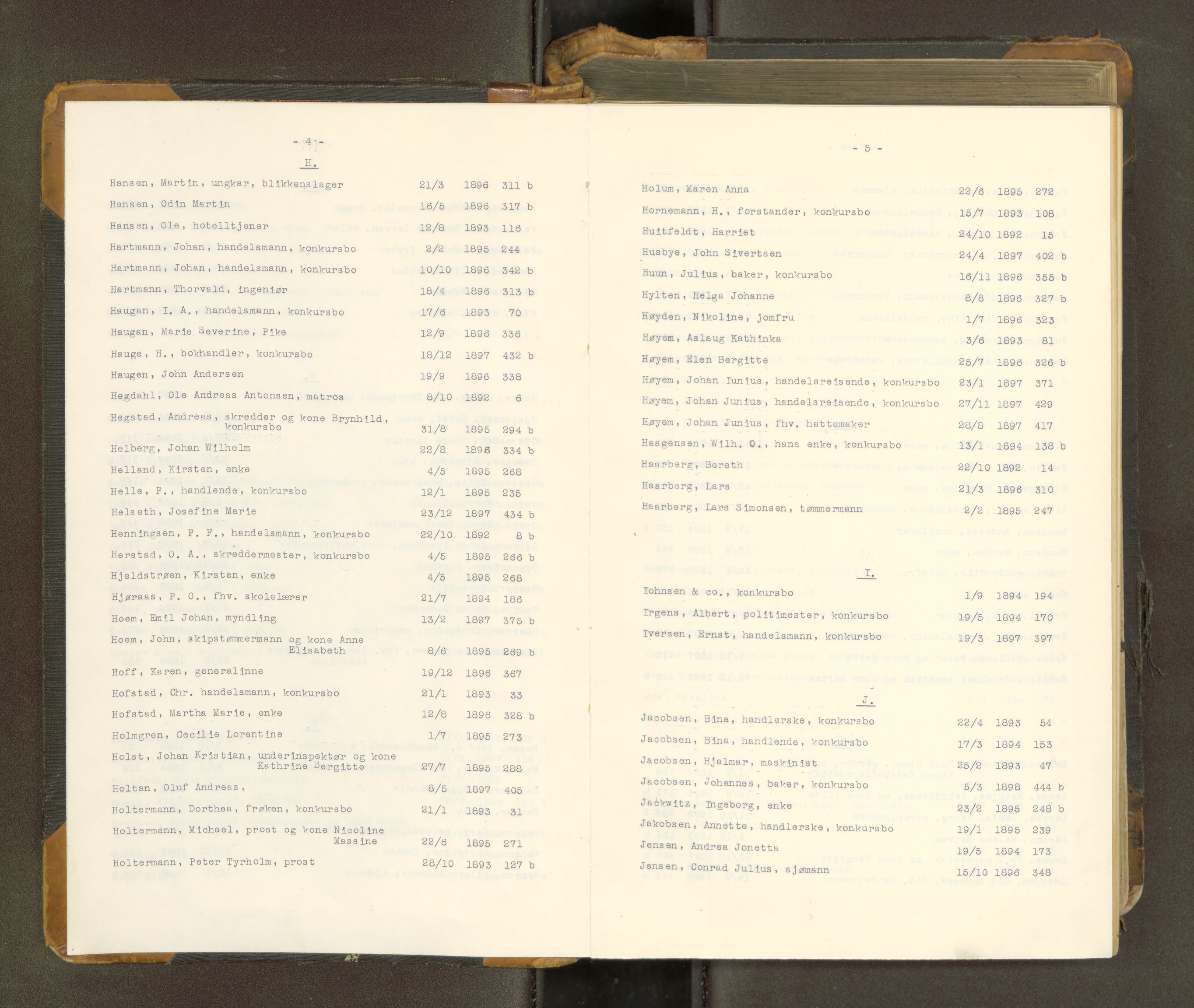 Trondheim byfogd, AV/SAT-A-0003/1/3/3A/L0036: Skifteutlodningsprotokoll - 21/9-22/6.m/register U, 1892-1898