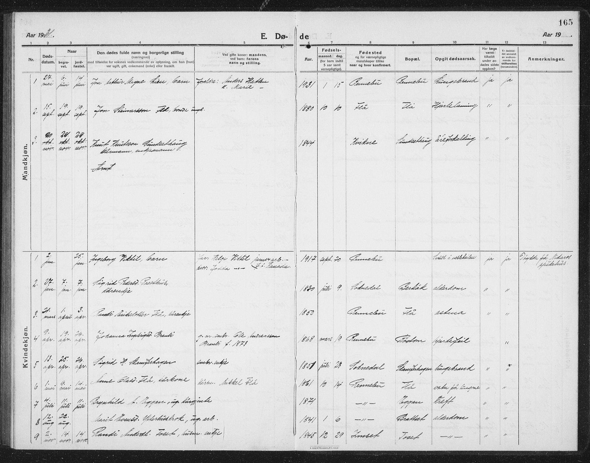 Ministerialprotokoller, klokkerbøker og fødselsregistre - Sør-Trøndelag, AV/SAT-A-1456/675/L0888: Klokkerbok nr. 675C01, 1913-1935, s. 165