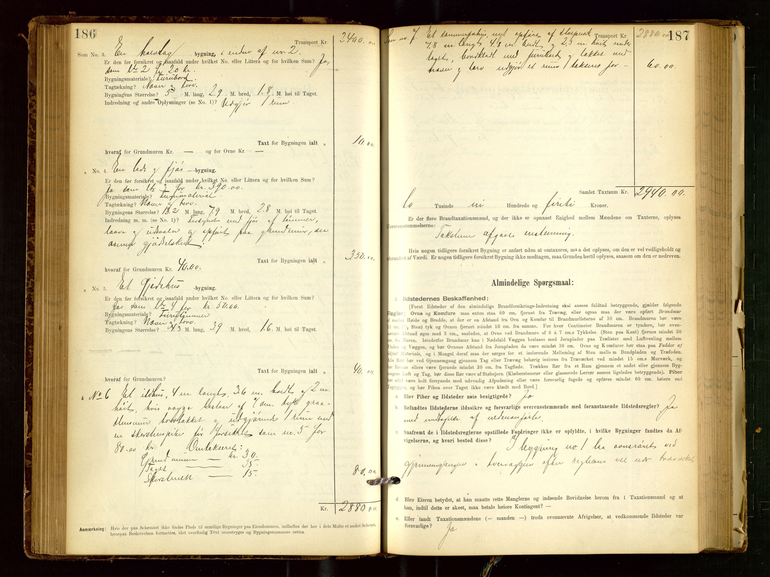 Skjold lensmannskontor, AV/SAST-A-100182/Gob/L0001: "Brandtaxationsprotokol for Skjold Lensmandsdistrikt Ryfylke Fogderi", 1894-1939, s. 186-187