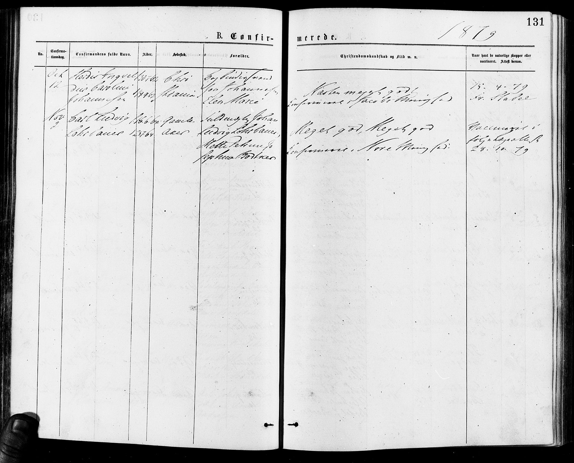 Gamle Aker prestekontor Kirkebøker, SAO/A-10617a/F/L0005: Ministerialbok nr. 5, 1873-1881, s. 131