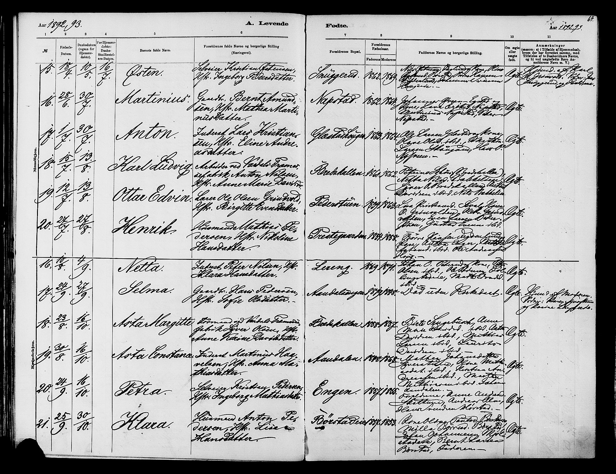 Vardal prestekontor, AV/SAH-PREST-100/H/Ha/Haa/L0010: Ministerialbok nr. 10, 1878-1893, s. 64