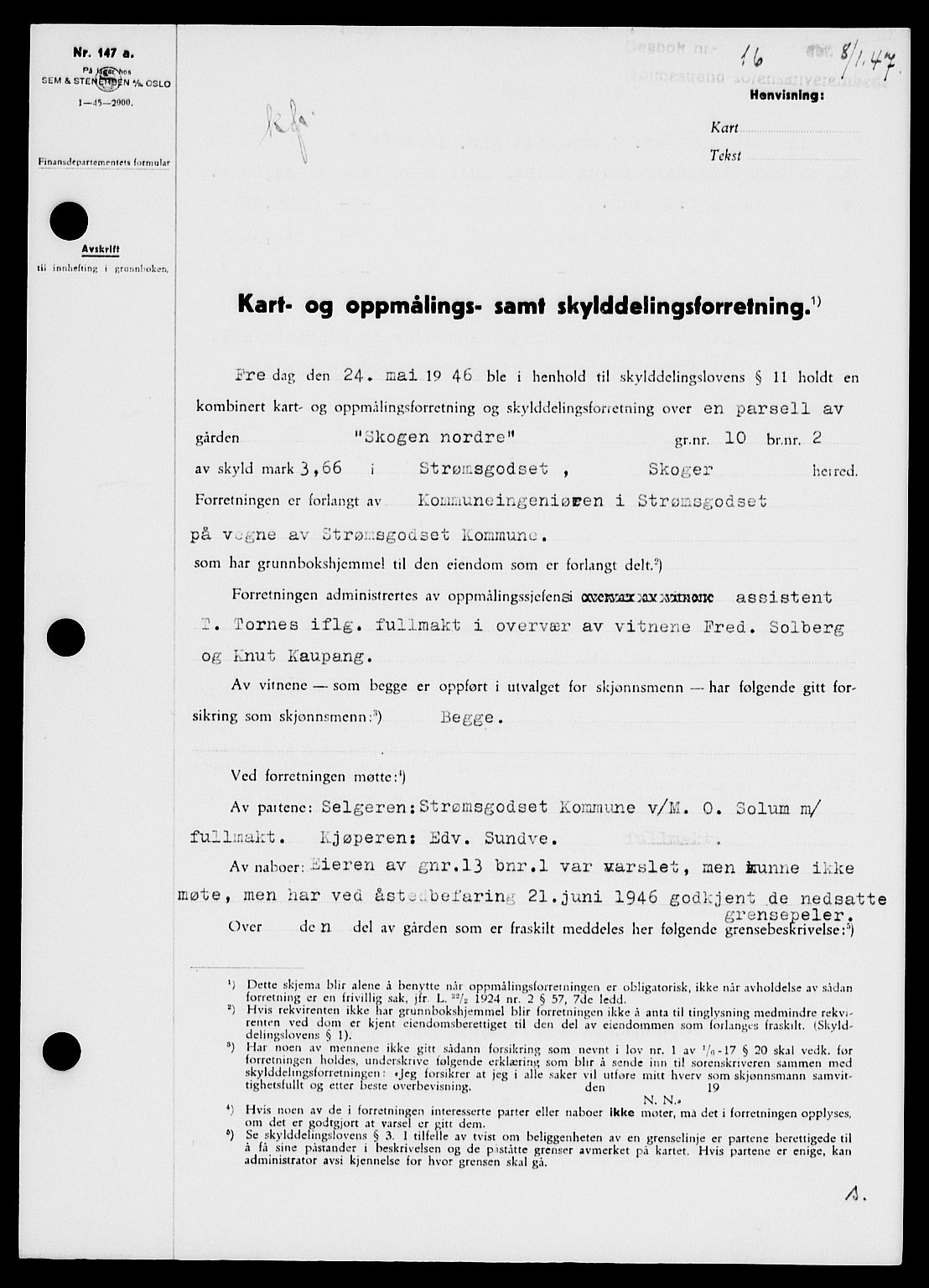 Holmestrand sorenskriveri, SAKO/A-67/G/Ga/Gaa/L0061: Pantebok nr. A-61, 1946-1947, Dagboknr: 16/1947