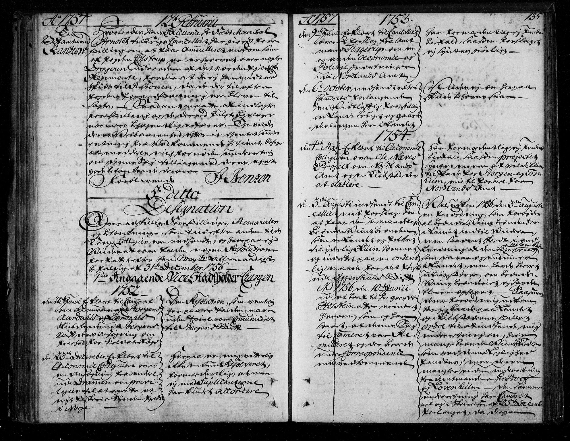 Stattholderembetet 1572-1771, AV/RA-EA-2870/Bf/L0002: Stattholderprotokoll (allmenn kopibok), 1753-1758, s. 134b-135a