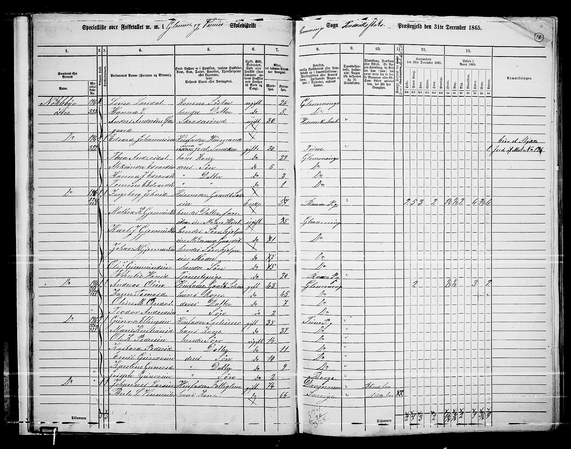 RA, Folketelling 1865 for 0132L Fredrikstad prestegjeld, Glemmen sokn, 1865, s. 20