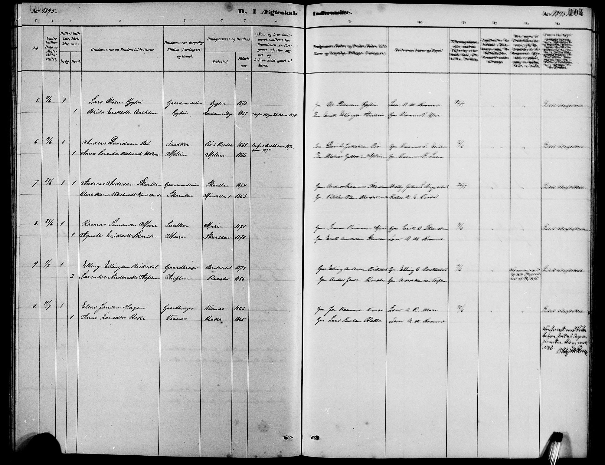 Innvik sokneprestembete, SAB/A-80501: Klokkerbok nr. B 3, 1886-1897, s. 104