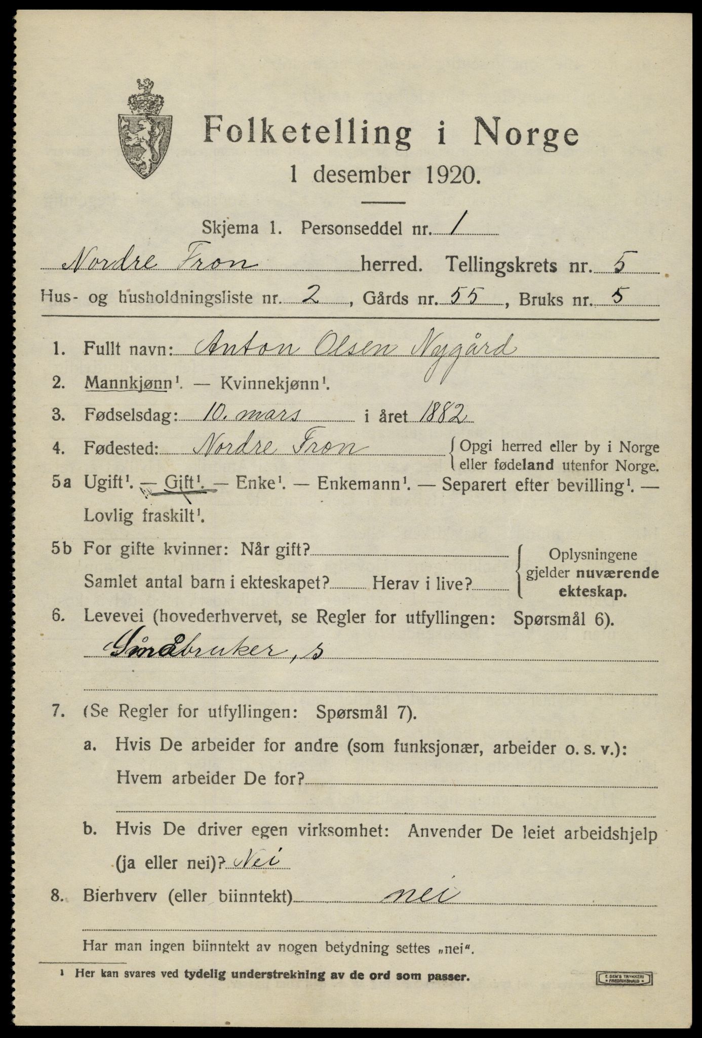 SAH, Folketelling 1920 for 0518 Nord-Fron herred, 1920, s. 4730