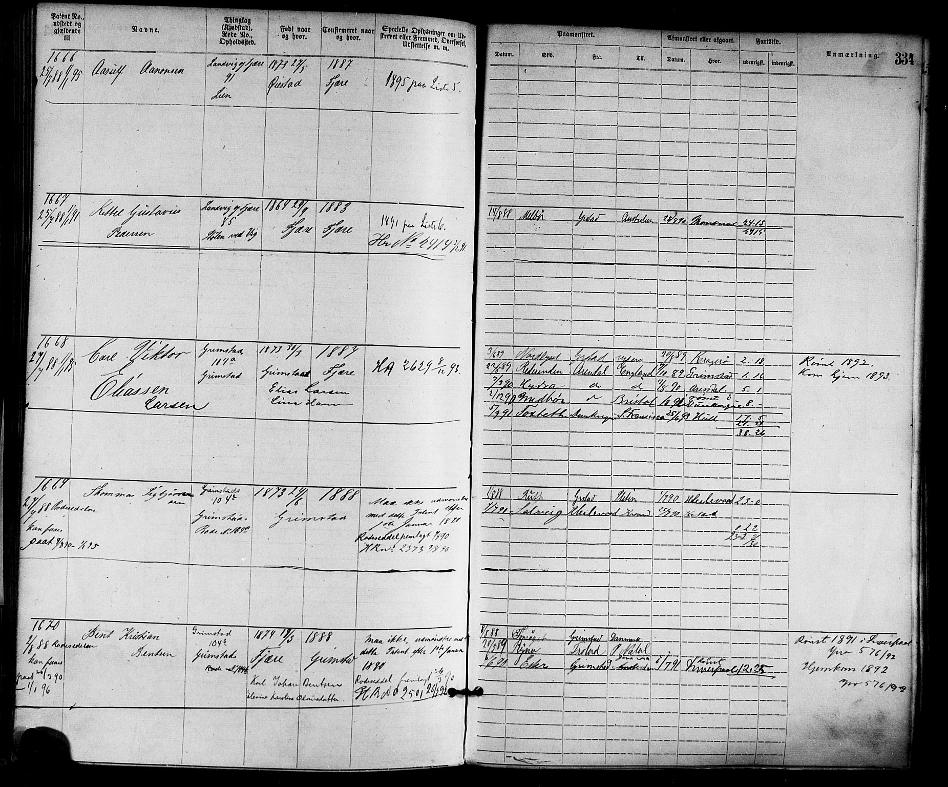 Grimstad mønstringskrets, SAK/2031-0013/F/Fa/L0001: Annotasjonsrulle nr 1-1920 med register, F-1, 1870-1892, s. 367