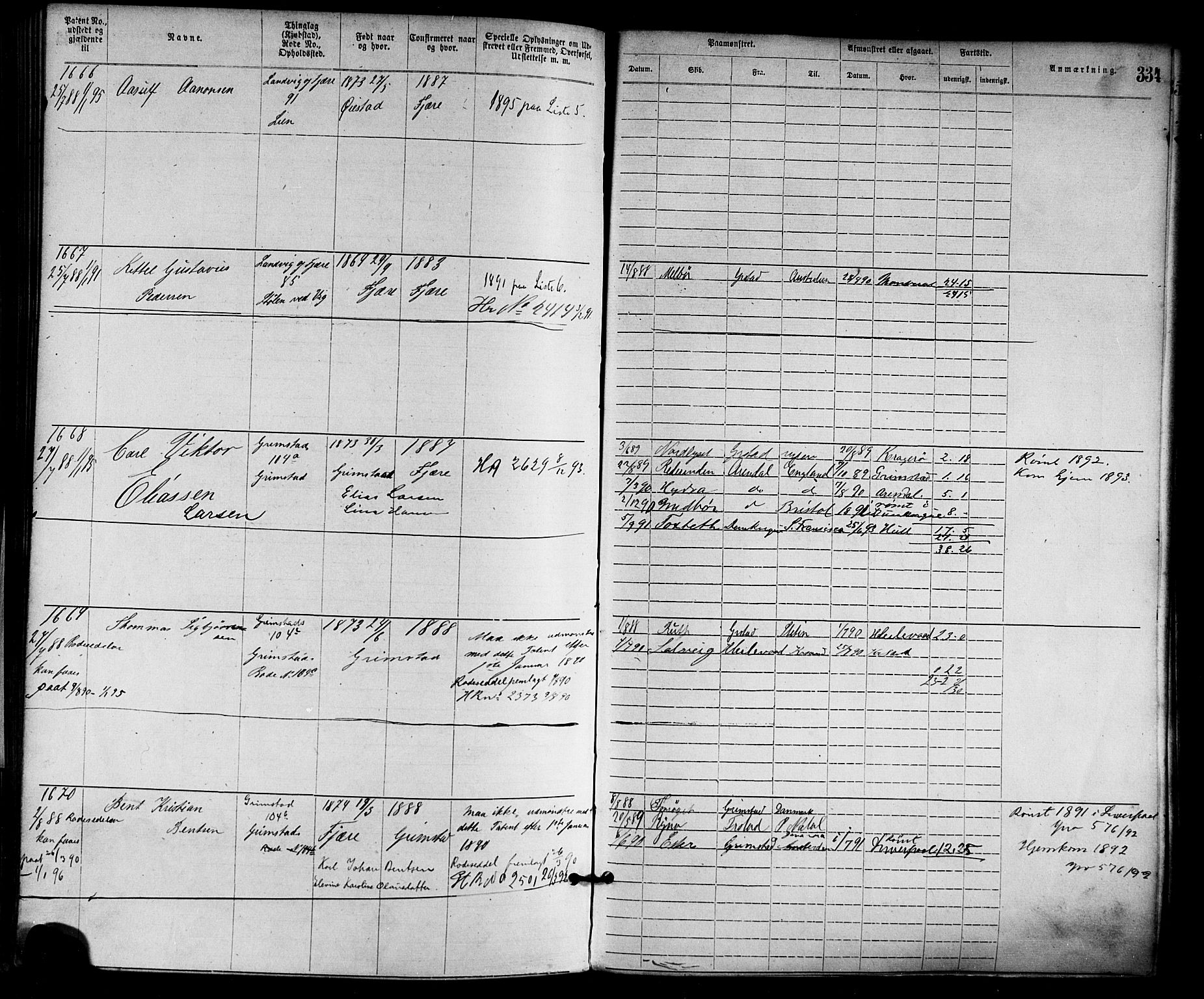 Grimstad mønstringskrets, AV/SAK-2031-0013/F/Fa/L0001: Annotasjonsrulle nr 1-1920 med register, F-1, 1870-1892, s. 367