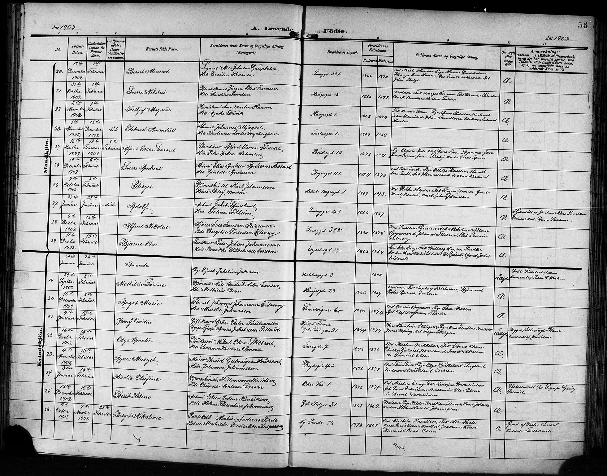 Sandviken Sokneprestembete, AV/SAB-A-77601/H/Hb/L0004: Klokkerbok nr. B 1, 1901-1914, s. 53