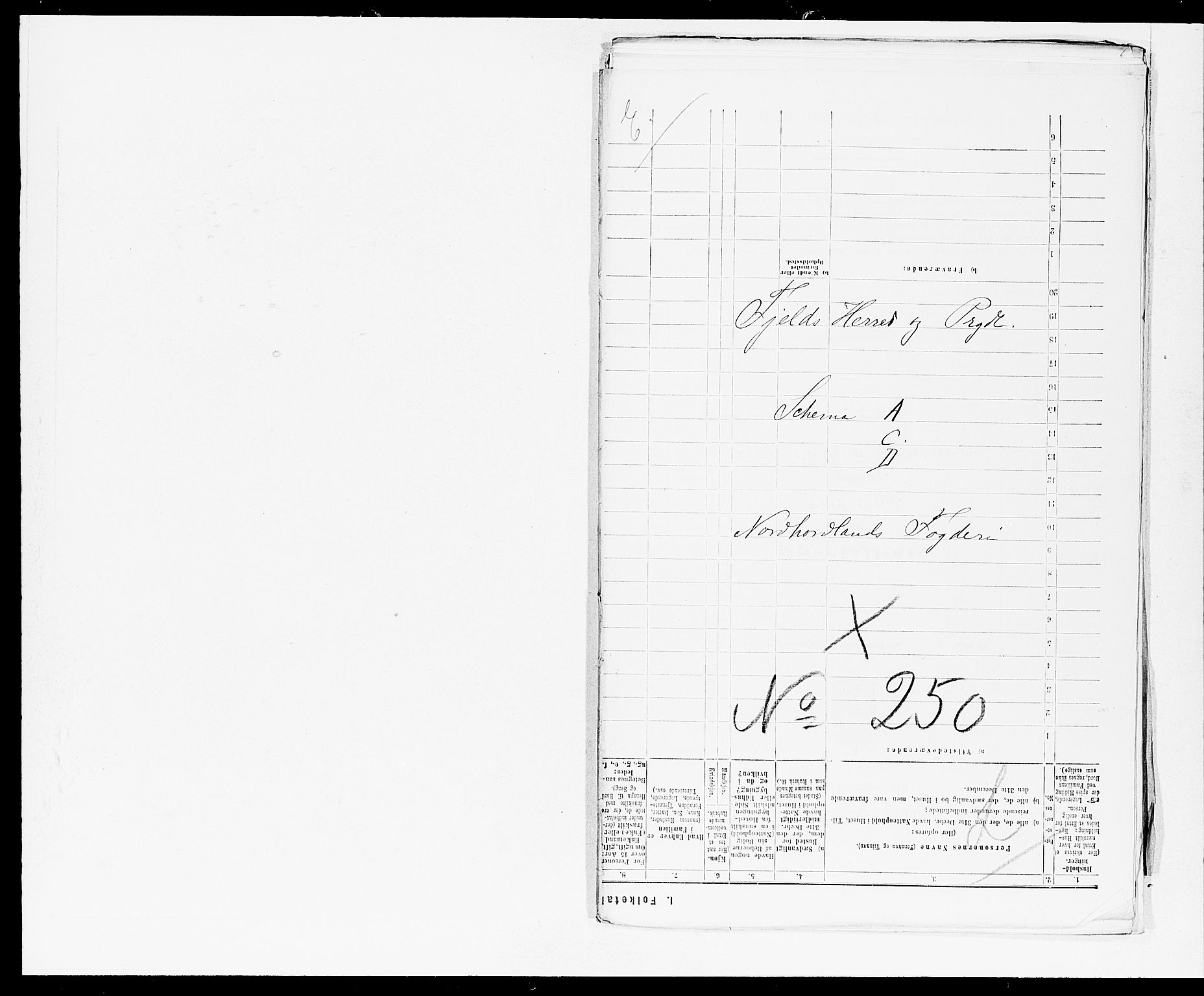 SAB, Folketelling 1875 for 1246P Fjell prestegjeld, 1875, s. 1
