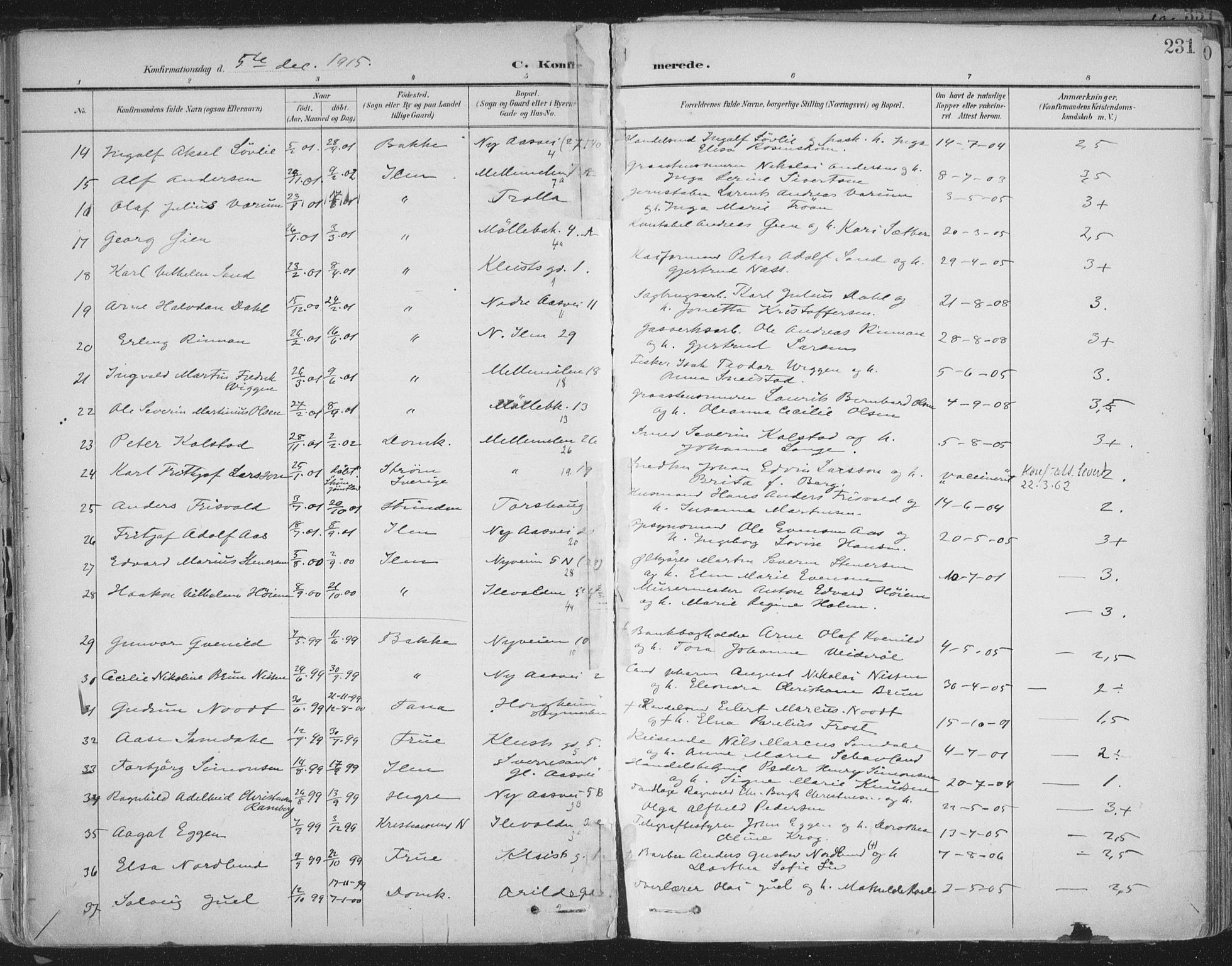 Ministerialprotokoller, klokkerbøker og fødselsregistre - Sør-Trøndelag, SAT/A-1456/603/L0167: Ministerialbok nr. 603A06, 1896-1932, s. 231