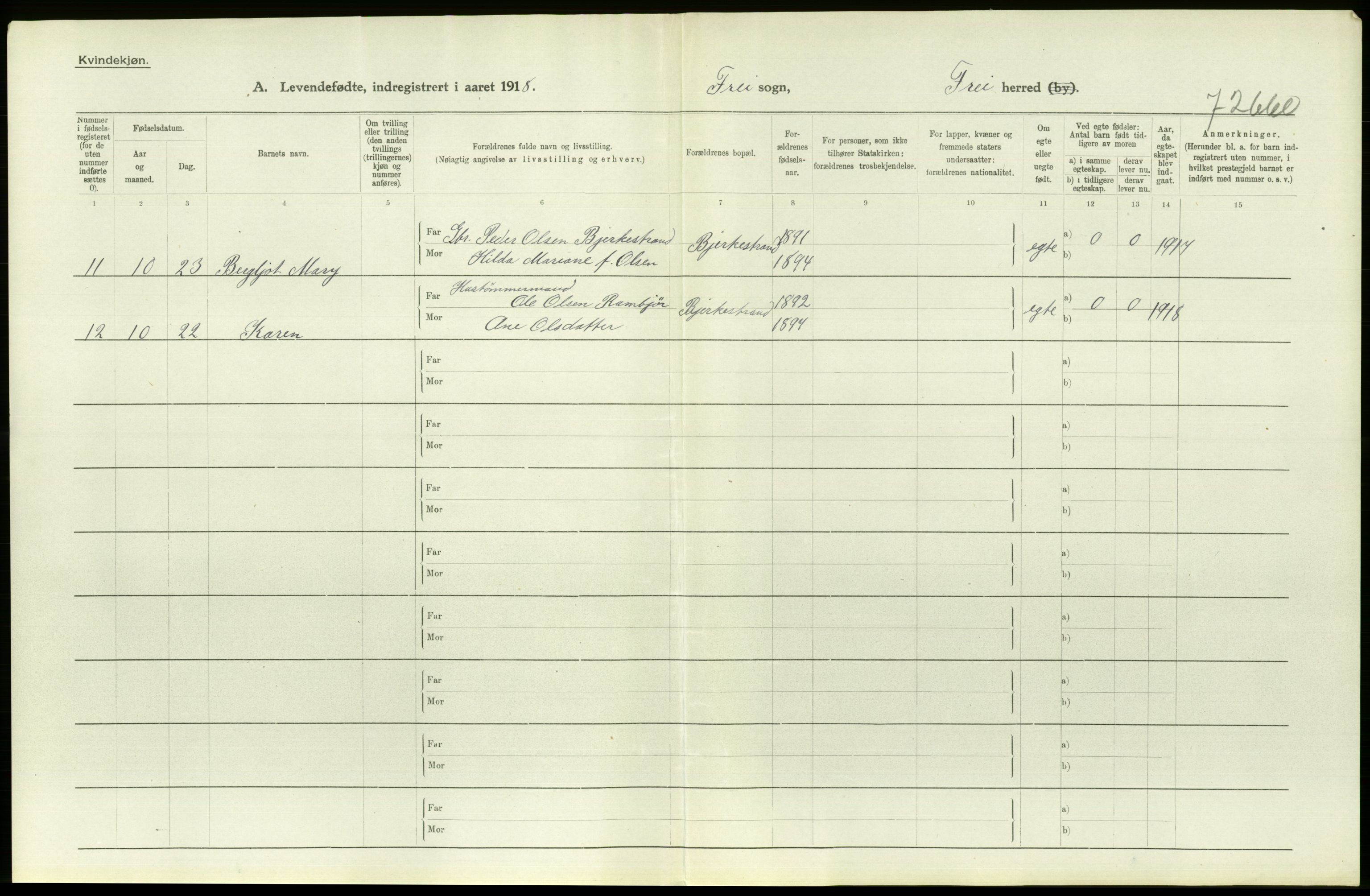 Statistisk sentralbyrå, Sosiodemografiske emner, Befolkning, RA/S-2228/D/Df/Dfb/Dfbh/L0043: Møre fylke: Levendefødte menn og kvinner. Bygder., 1918, s. 770